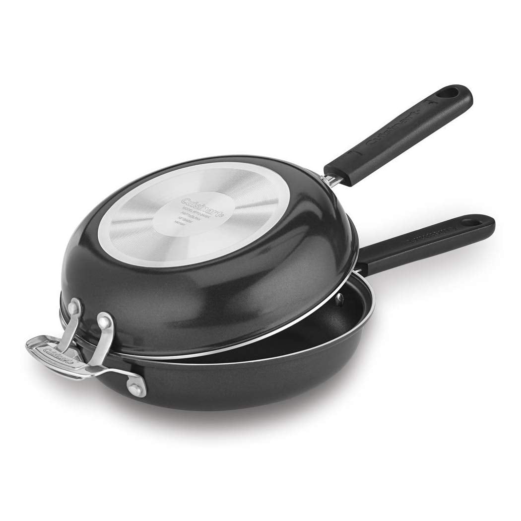 Cuisinart front view of frittata set showing interlocking pans and compact storage benefit