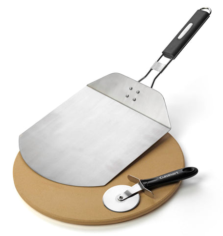 Cuisinart front packaging of grilling pack showing complete pizza tool set and convenience