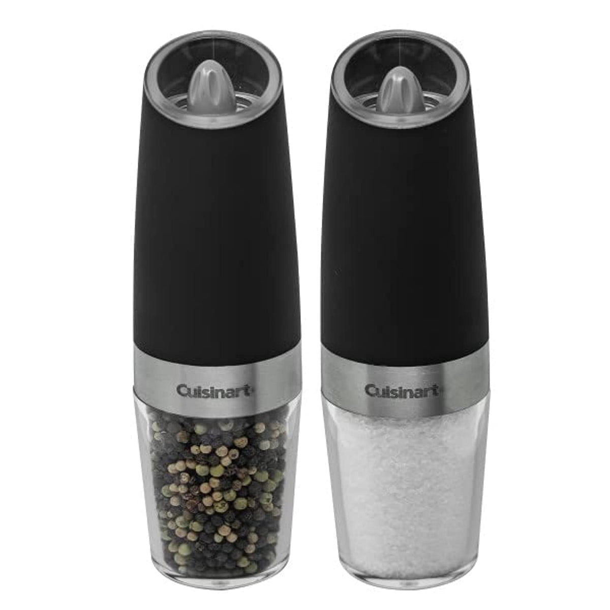 Cuisinart front view of salt and pepper grinders showing compact design and convenience