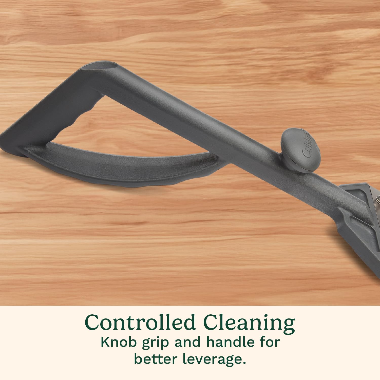 Cuisinart handle detail highlighting dual-grip design for comfort and extra leverage
