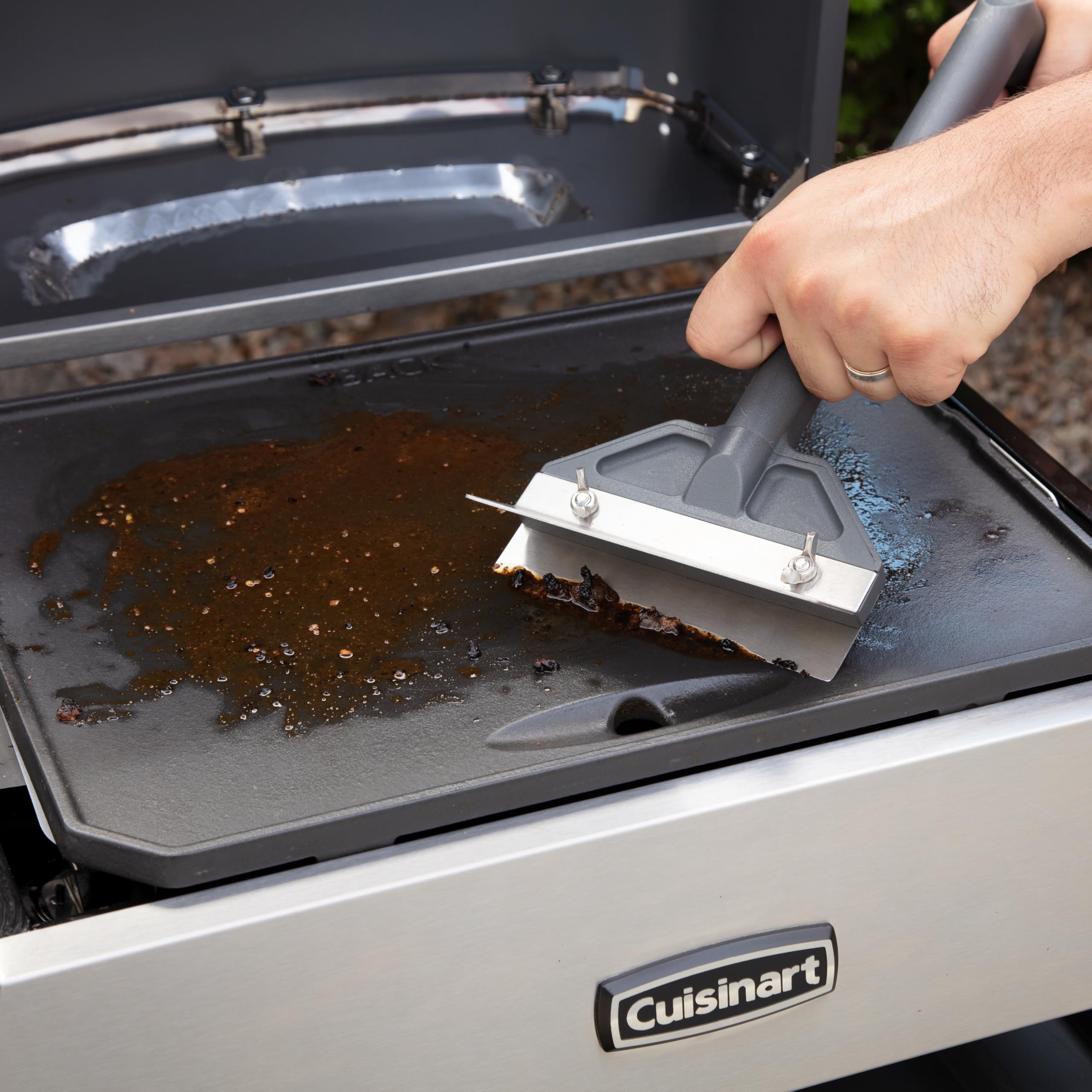 Cuisinart scraper beside kitchen utensils to show compact size and practical scale