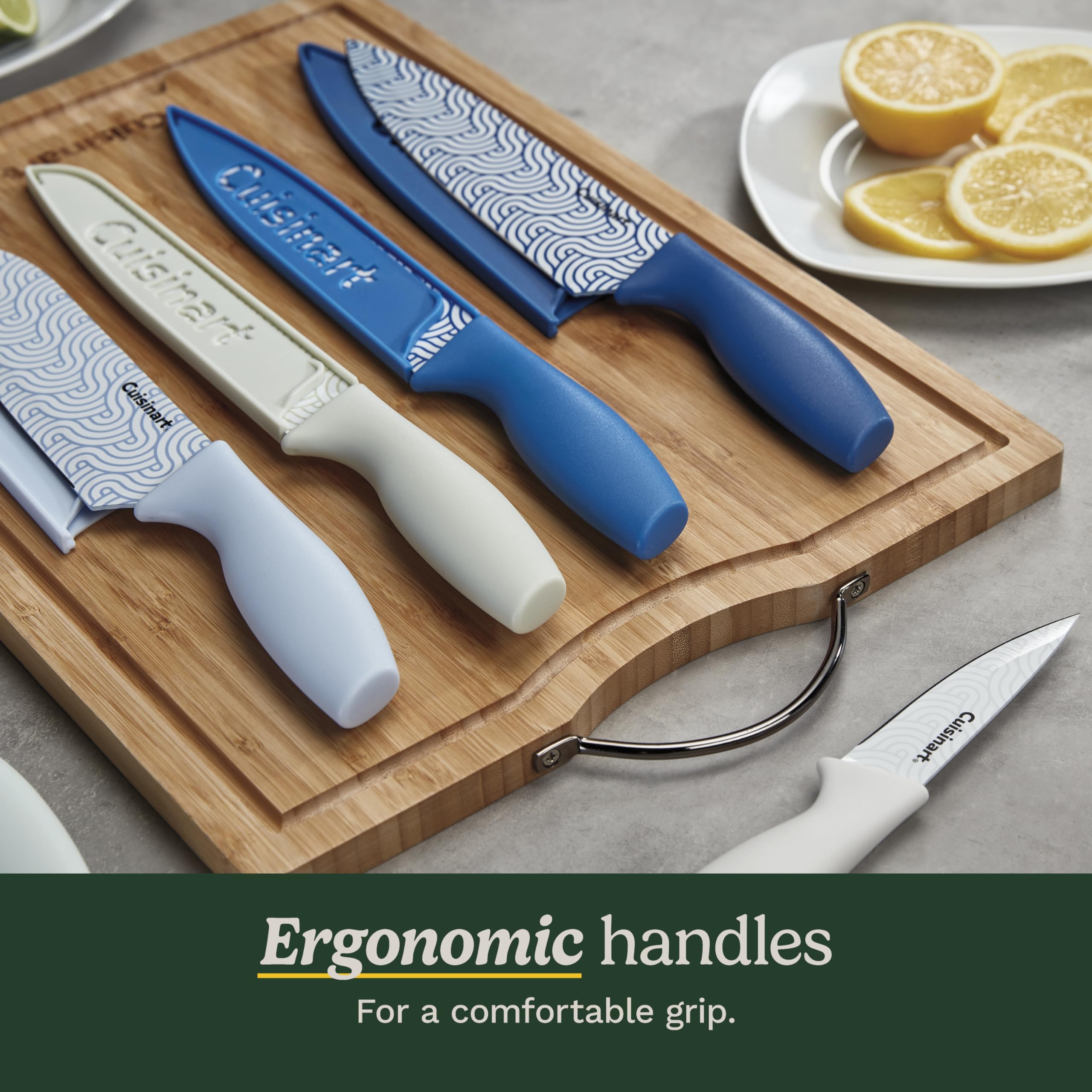 Cuisinart handle detail highlighting ergonomic grip for comfortable cutting and control