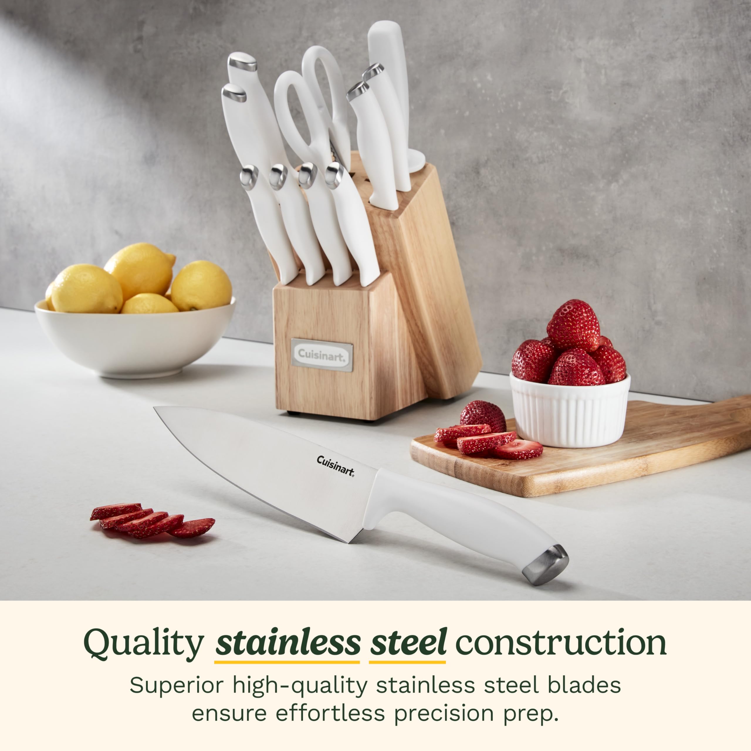Cuisinart ergonomic white handle profile delivering comfortable grip and control