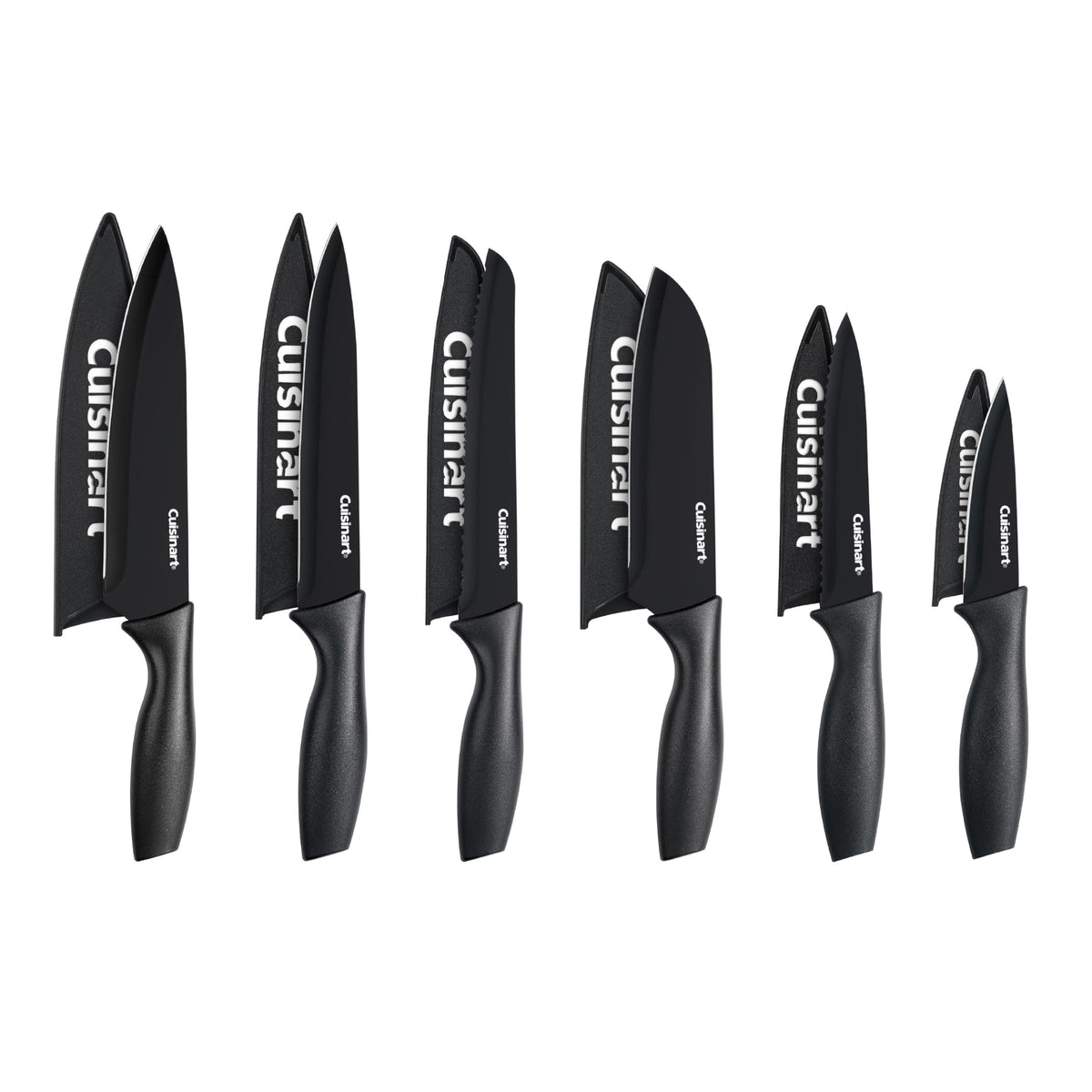 Cuisinart knife set front view showing coated blades and guards for safer, faster prep