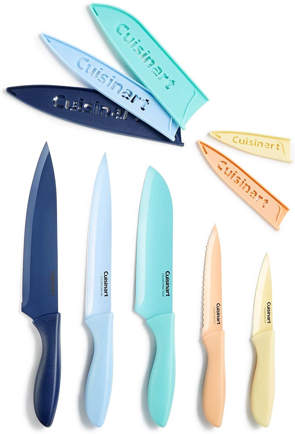 Cuisinart lifestyle shot of knives in use with protective sheaths for safe handling and transport