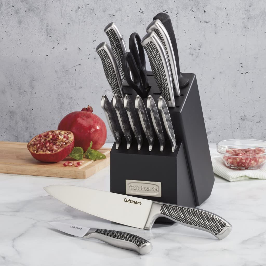 Cuisinart knives in use on chopping board showing efficient food prep
