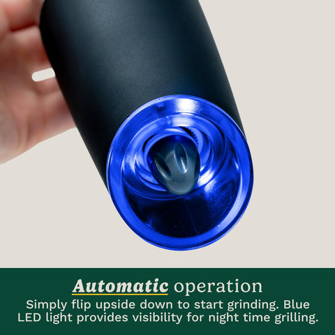 Cuisinart blue LED light illuminating food for precise seasoning at night