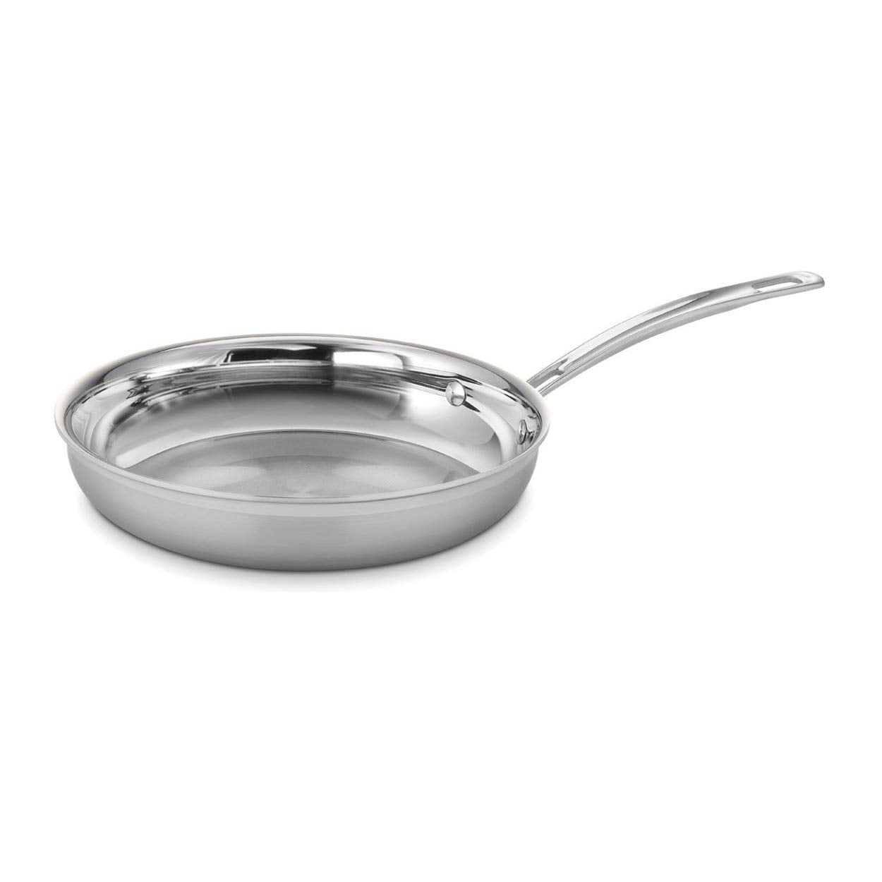 Cuisinart 10-inch open skillet front view showing polished interior and wide cooking surface for even heating
