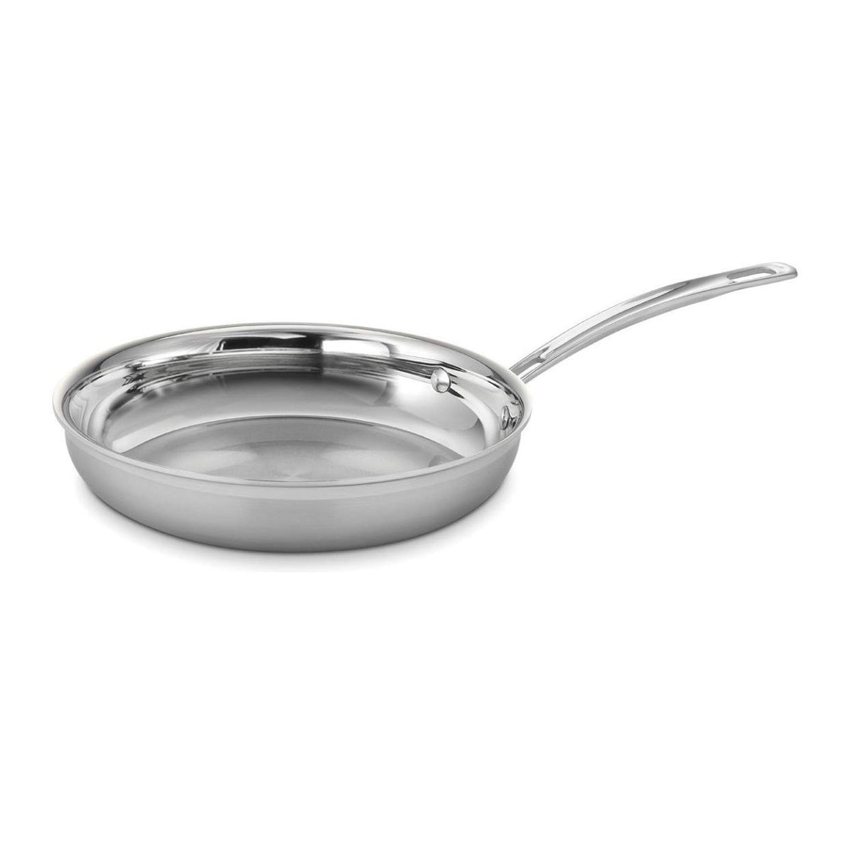 Cuisinart 10-inch open skillet front view showing polished interior and wide cooking surface for even heating