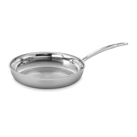 Cuisinart 10-inch open skillet front view showing polished interior and wide cooking surface for even heating