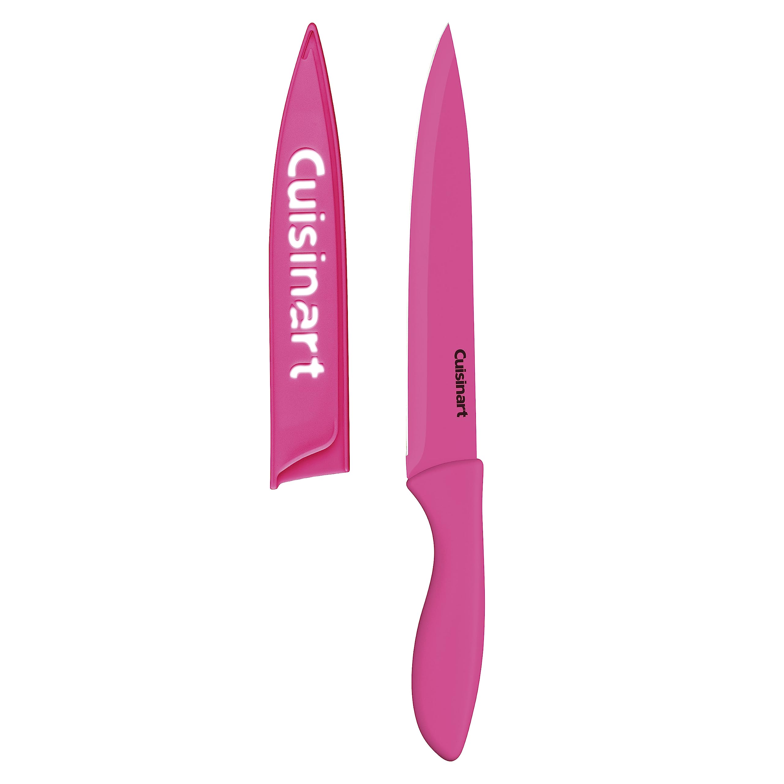 Cuisinart slicing tomato with pink knife demonstrating easy precise cutting