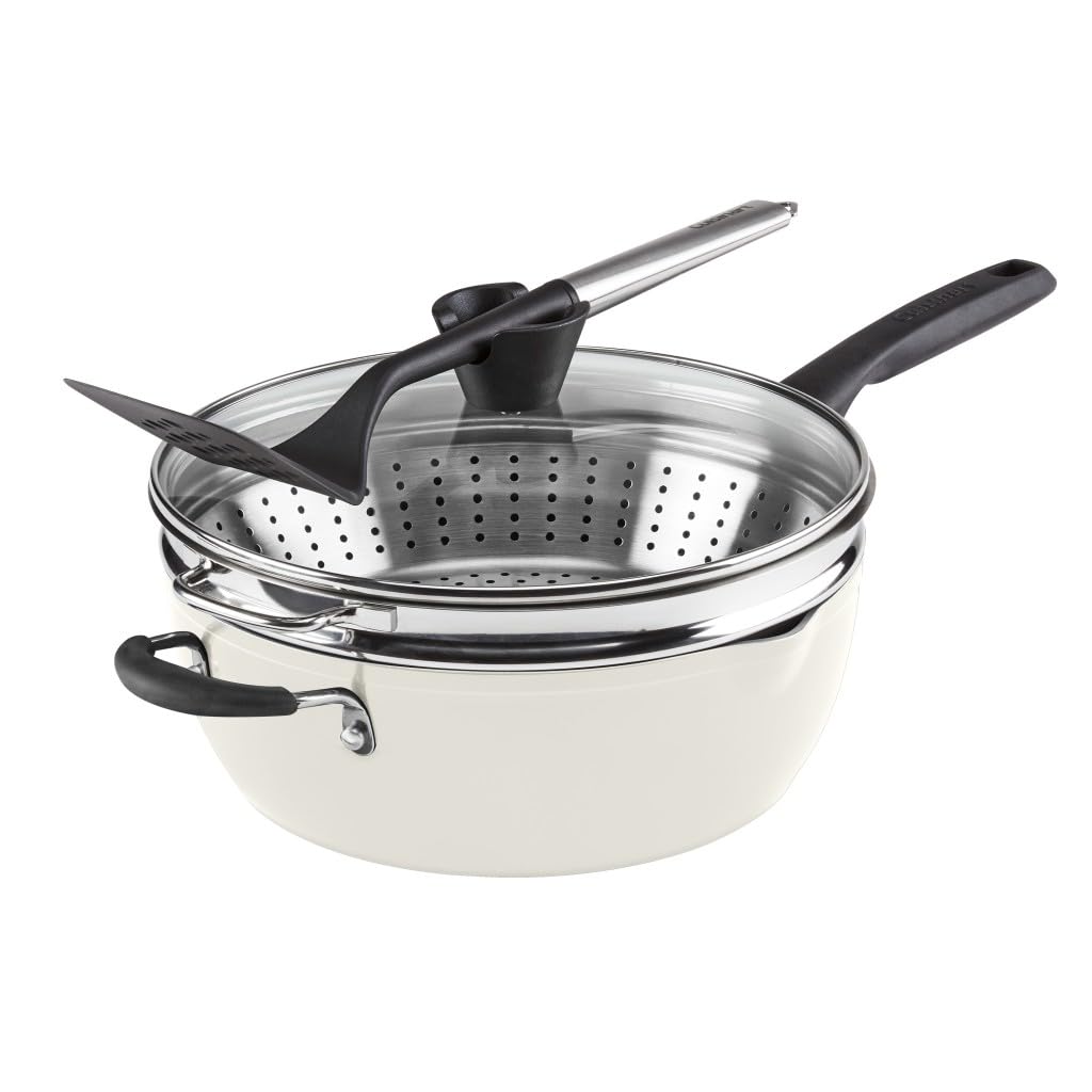 Cuisinart Preferred Pan front view showing full set and compact storage benefit