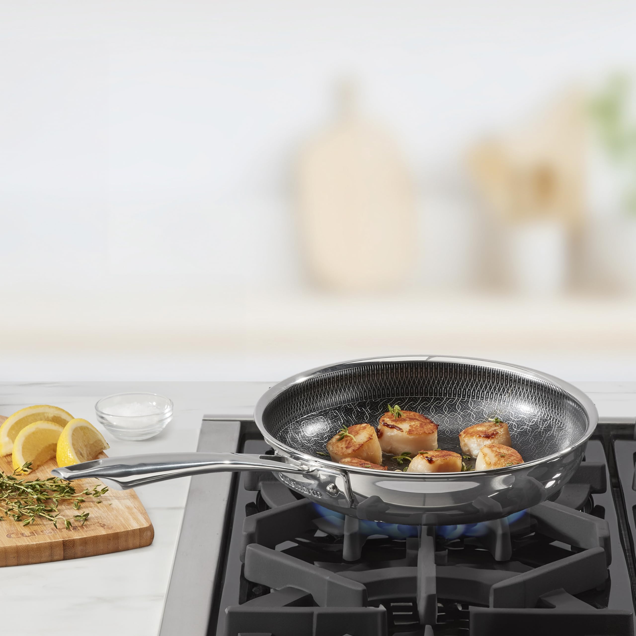 Cuisinart interior close-up showing stainless peaks and ceramic valleys for release