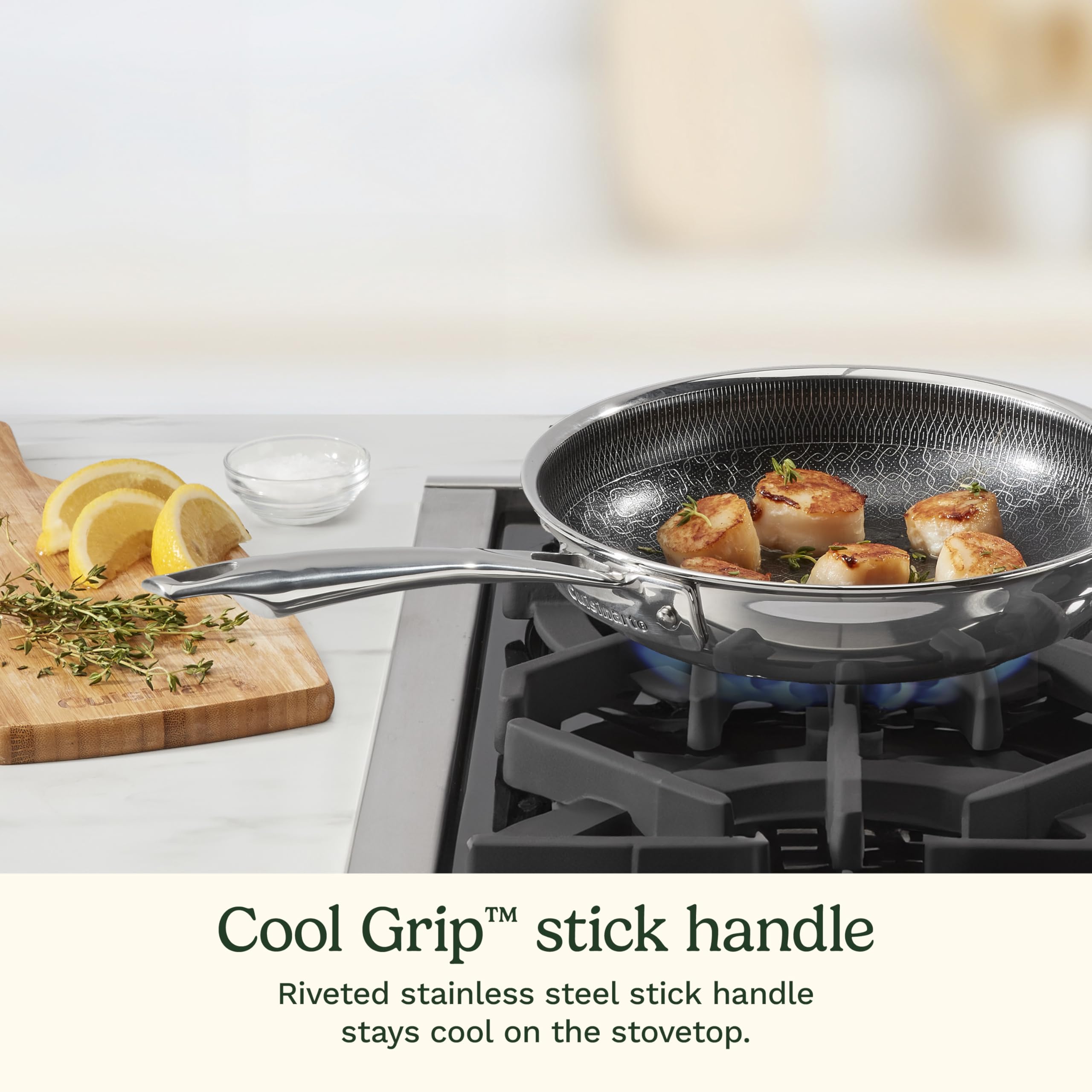 Cuisinart beside a hand to show 8-inch scale and small-batch convenience