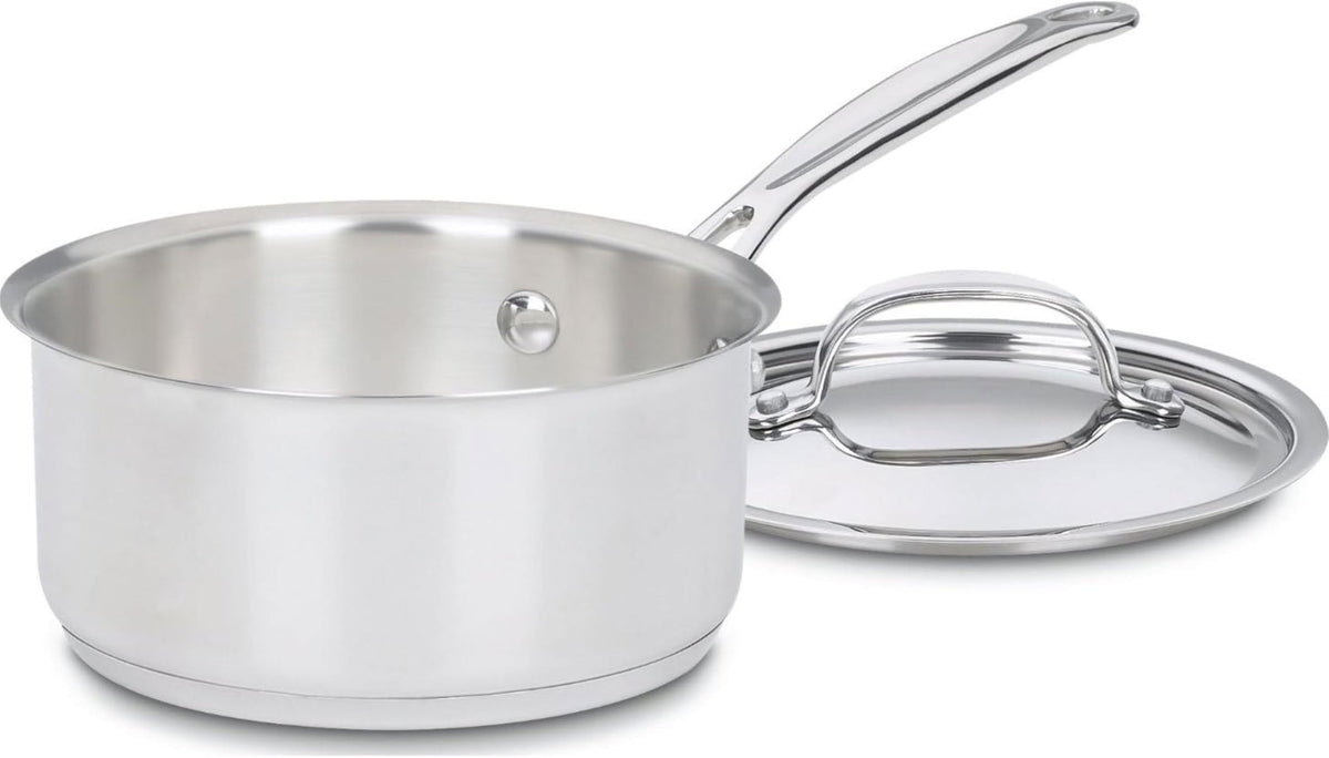 Cuisinart saucepan front with lid showing polished finish and versatile use