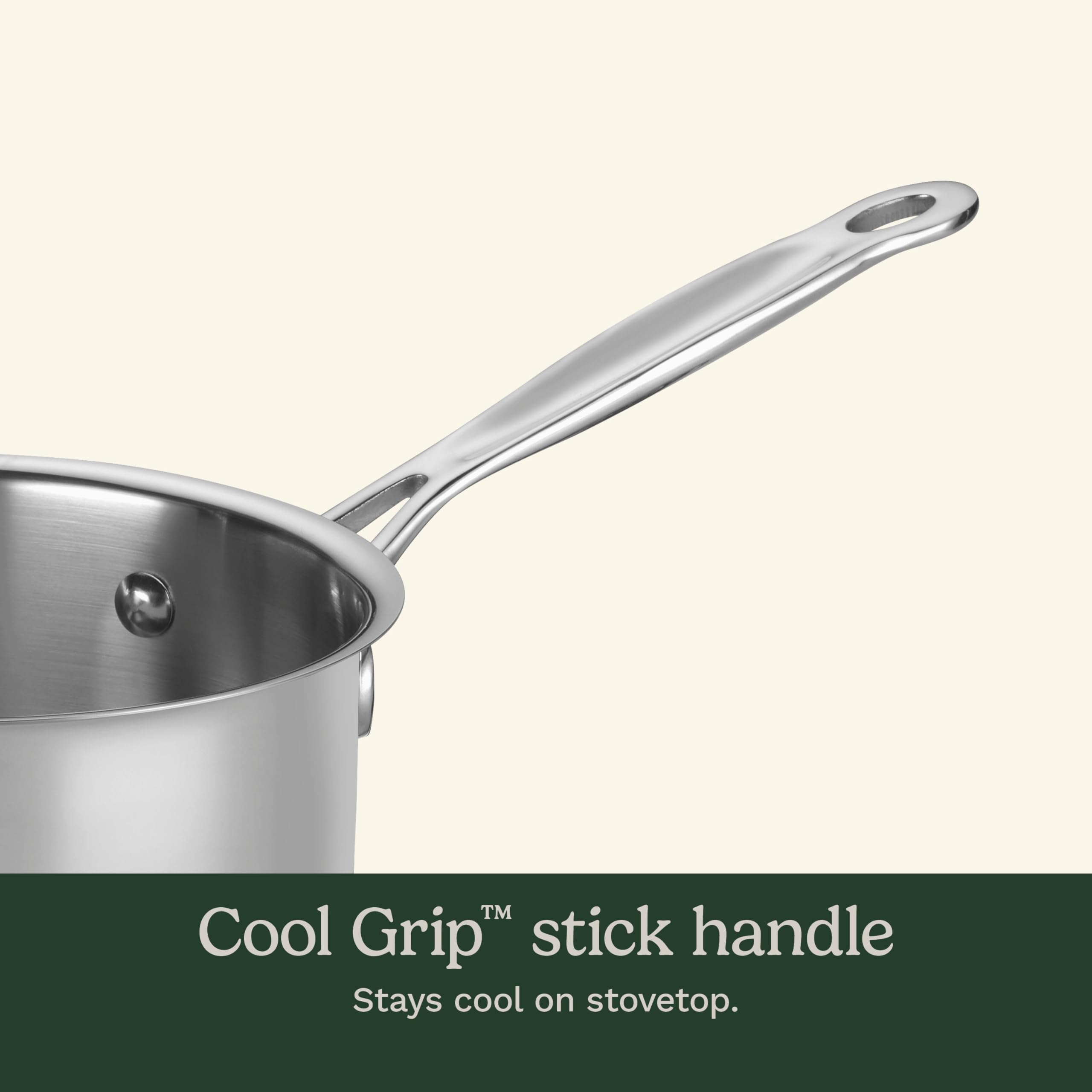 Cuisinart handle detail with rivets offering secure cool grip benefit