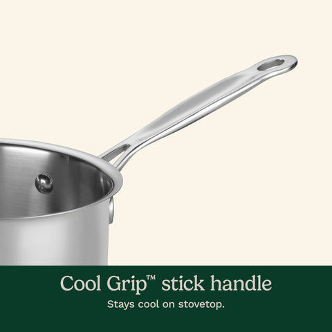 Cuisinart handle detail with rivets offering secure cool grip benefit