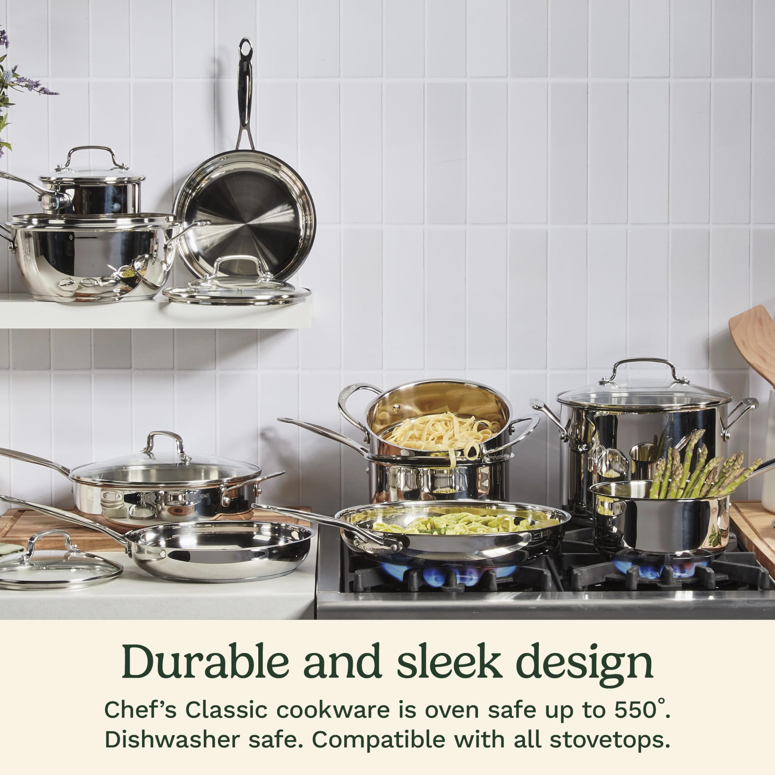 Cuisinart saucepan in use simmering sauce showing consistent heating benefit