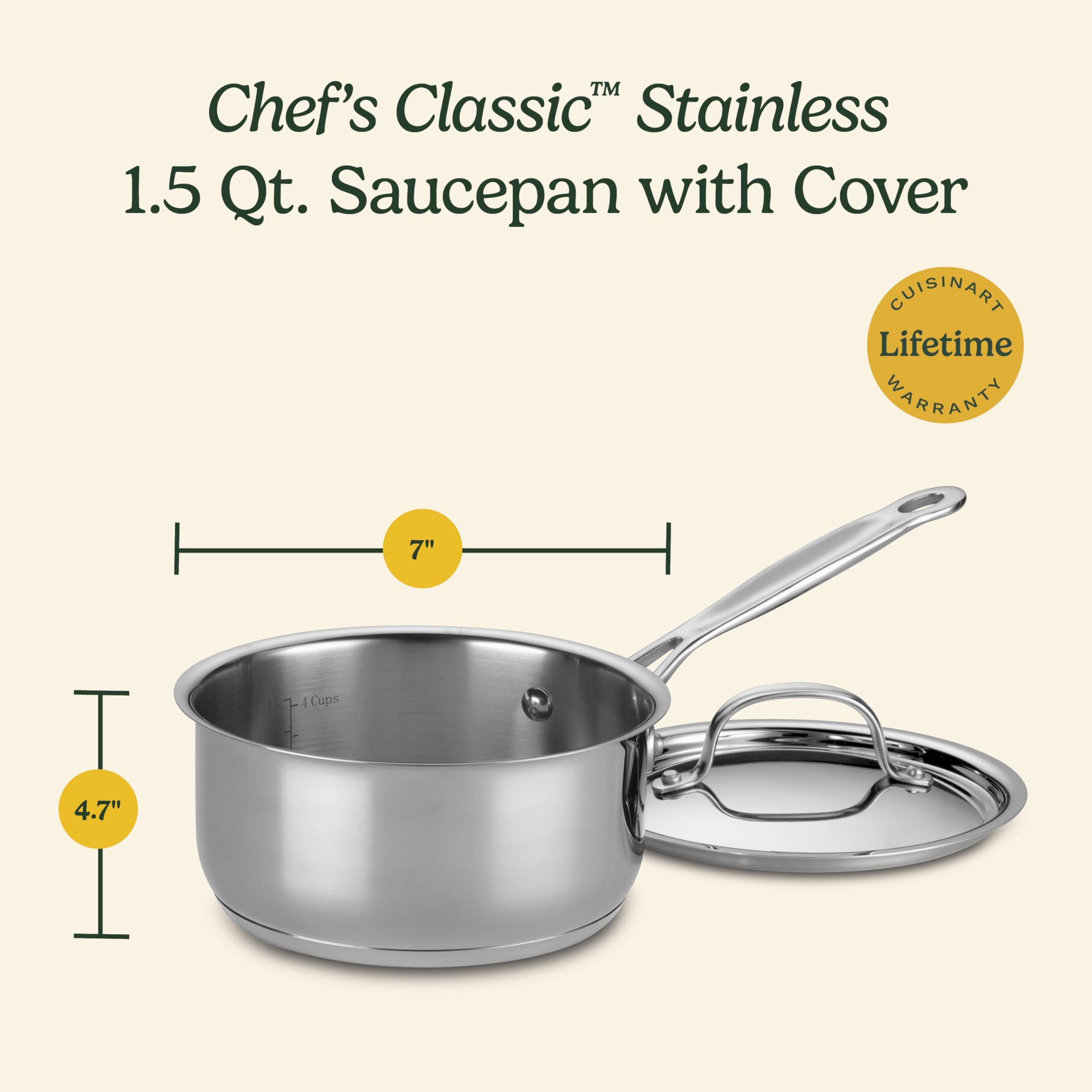 Cuisinart saucepan size comparison beside cup for compact storage benefit