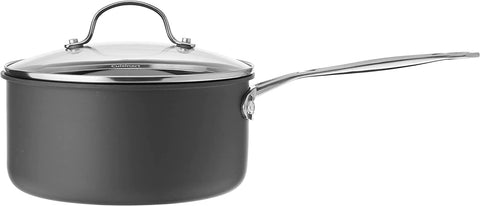 Cuisinart saucepan with tempered glass lid sealing steam and keeping contents visible