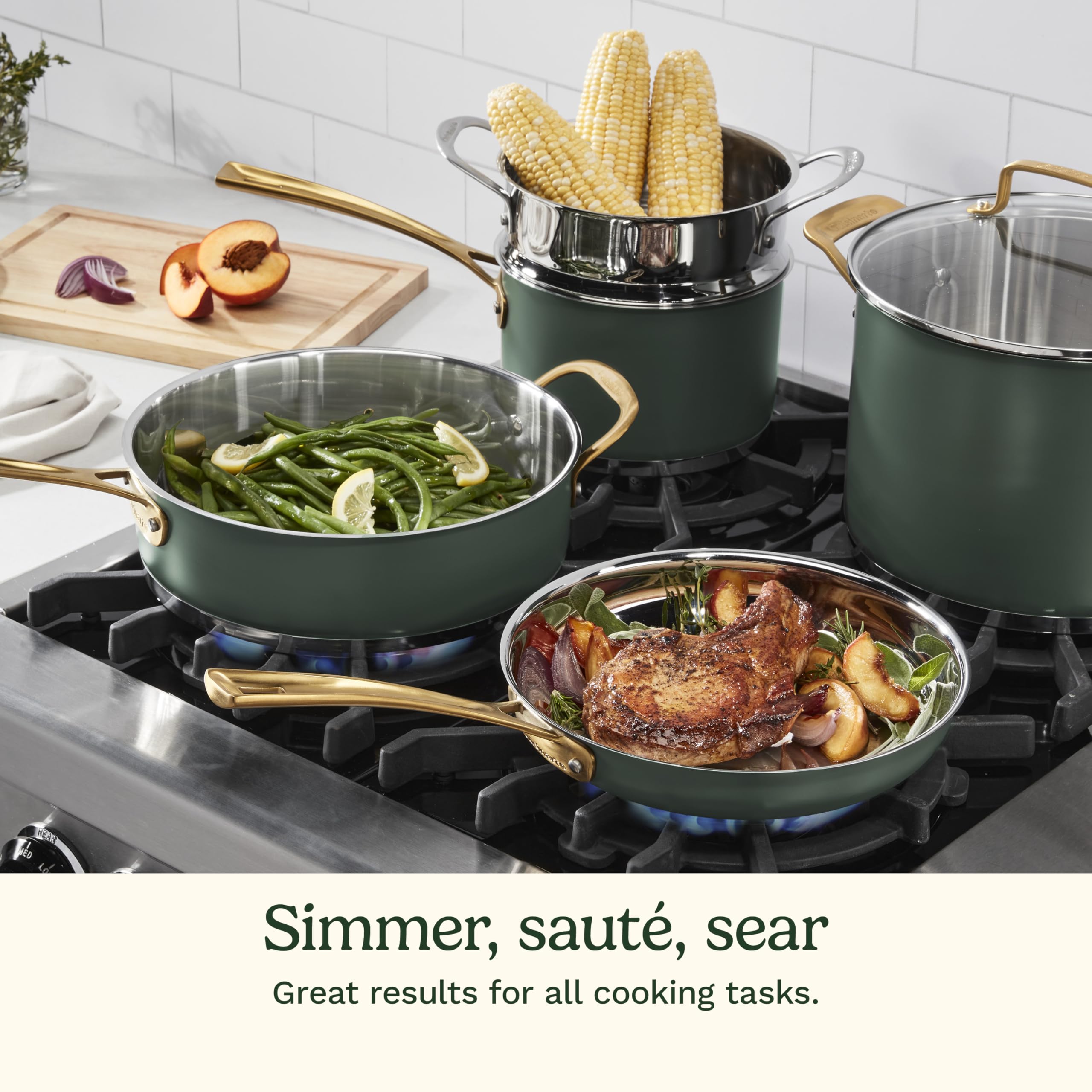 Cuisinart sauté pan showing helper handle and secure grip for heavy lifting benefit