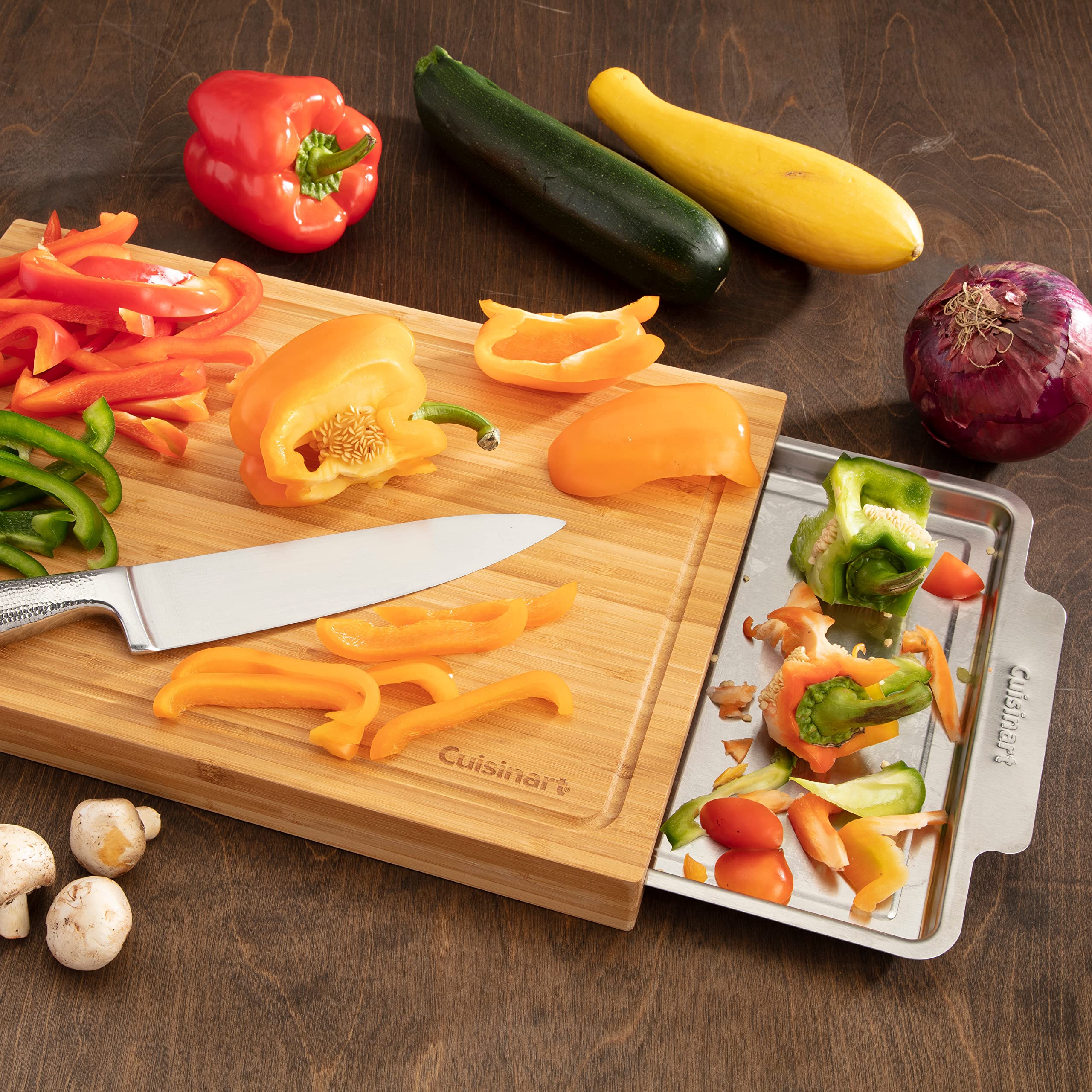 Cuisinart serving tray in use carrying food to a backyard grill safely