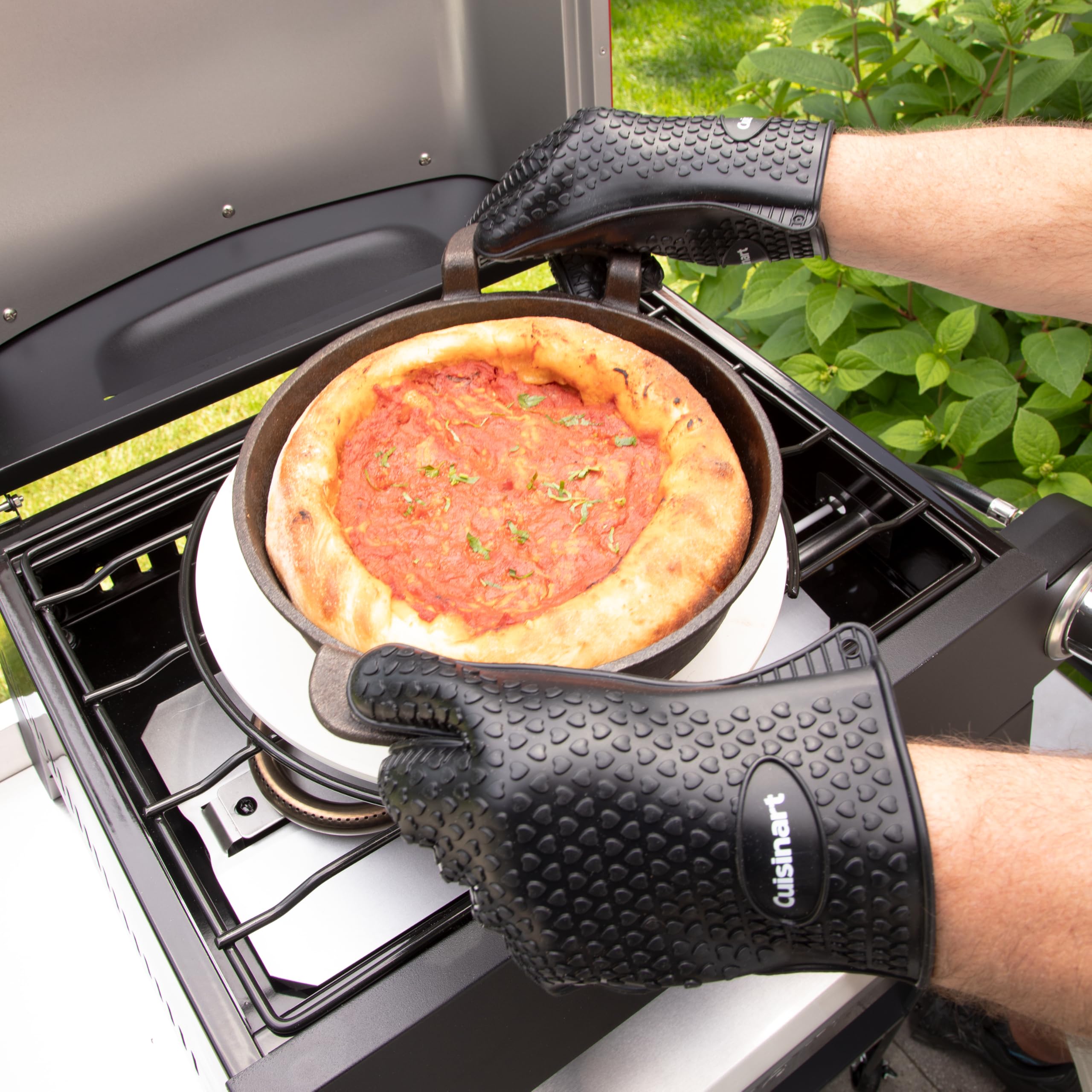 Cuisinart glove shown on a hand to demonstrate one-size fit