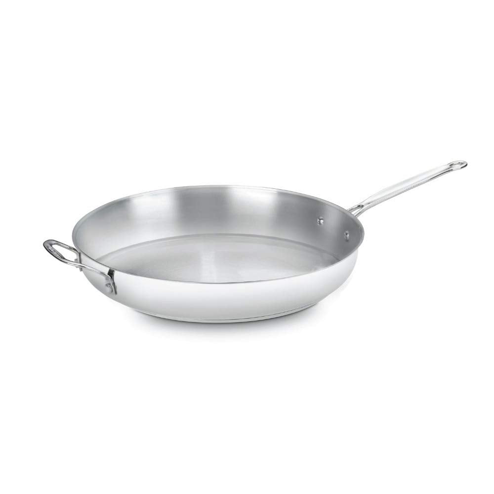 Cuisinart skillet front view showing mirror finish and polished handles for durable style