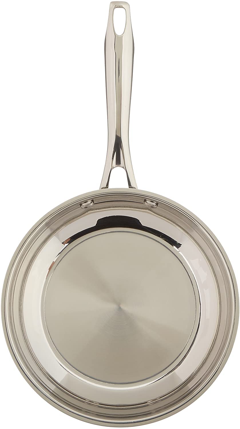 Cuisinart skillet riveted handle detail showing secure attachment benefit for durable control