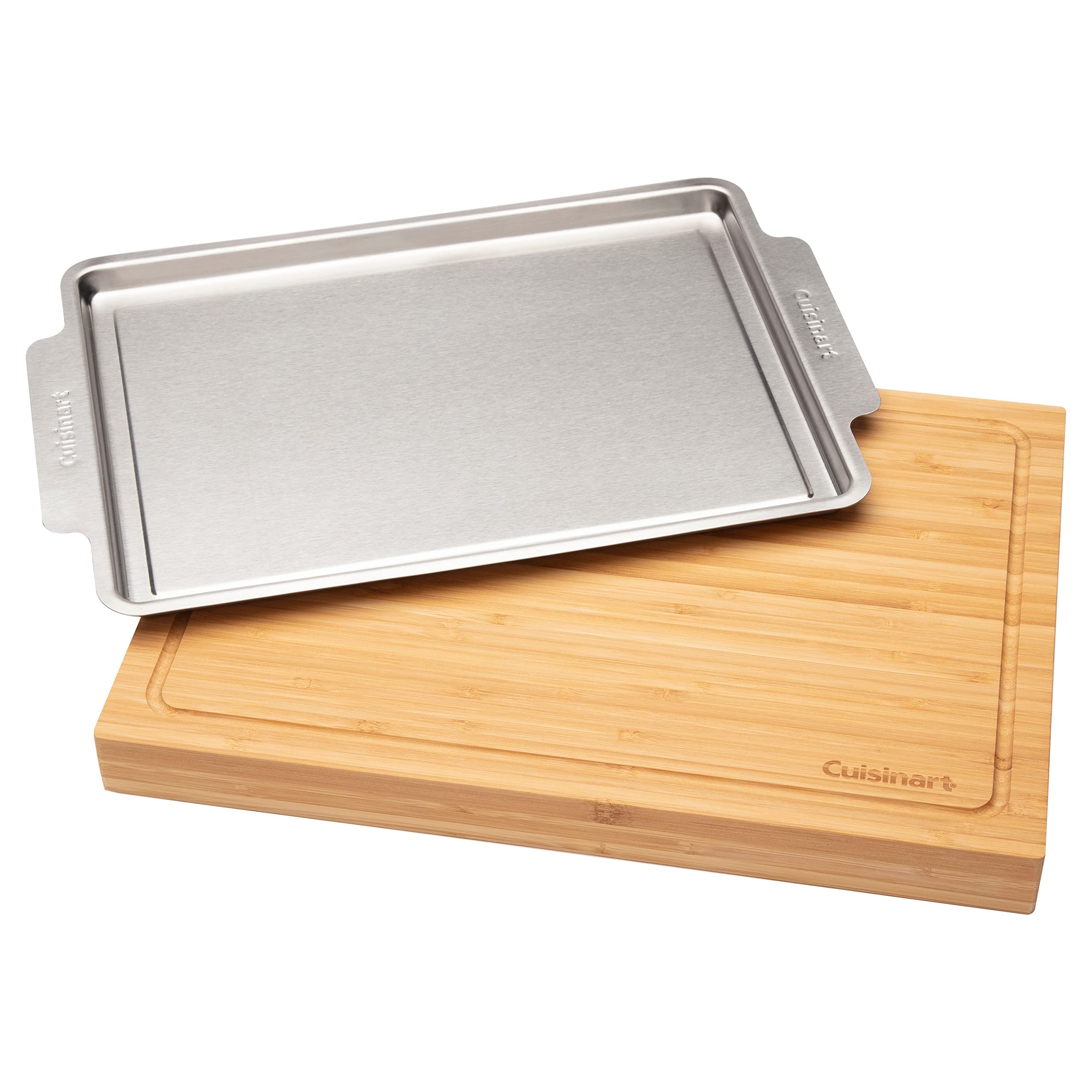 Cuisinart stainless-steel slide-out tray extended for quick ingredient transfer
