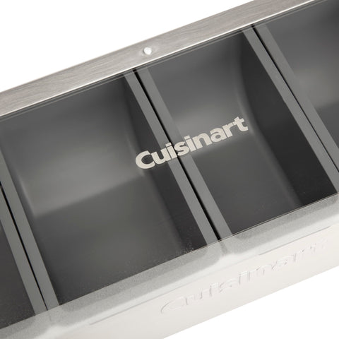 Cuisinart containers stacked for compact storage saving cabinet space