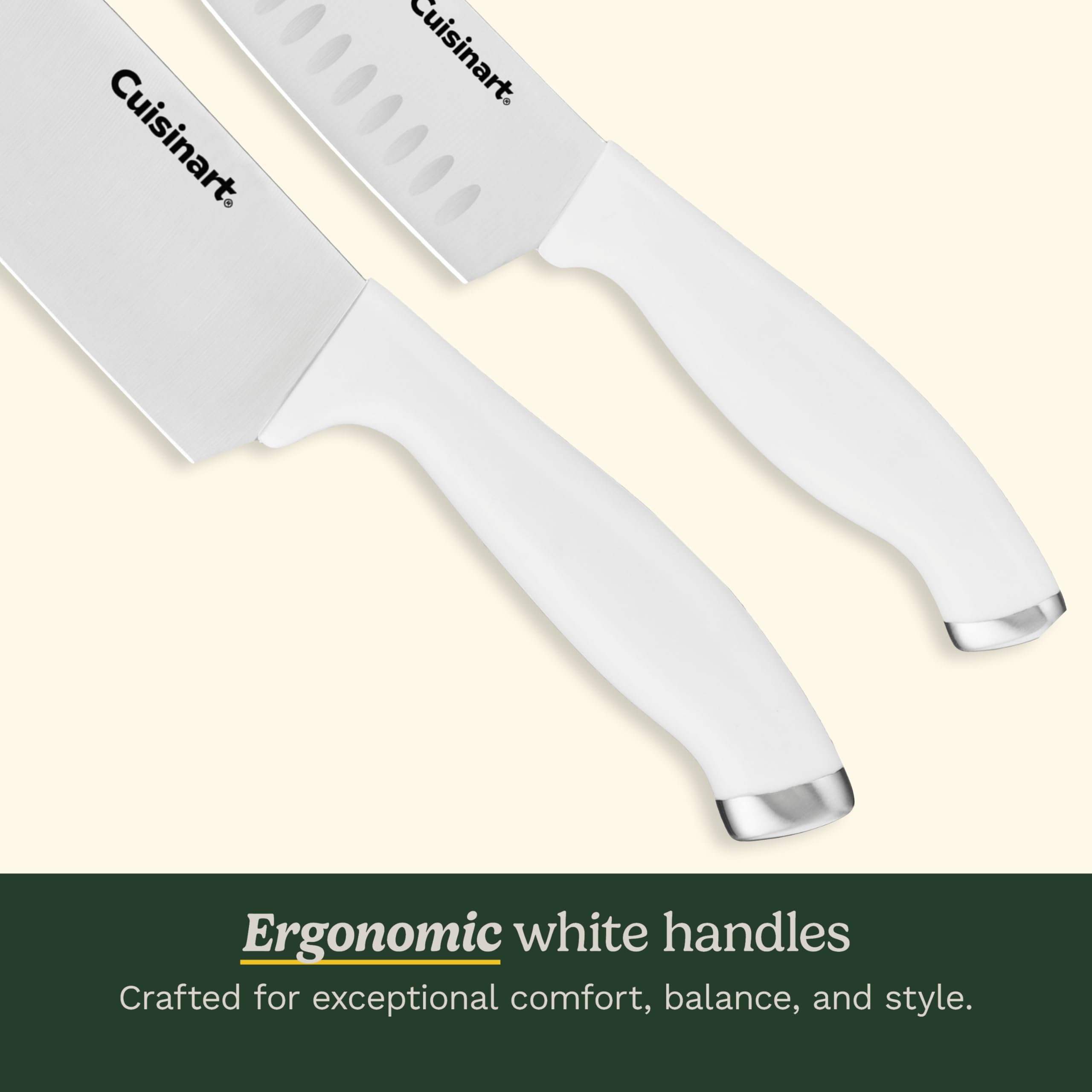 Cuisinart steak knives laid on table offering neat slicing and dining convenience