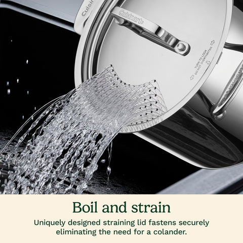 Cuisinart close-up of locking straining lid showing durable latch and fast drain