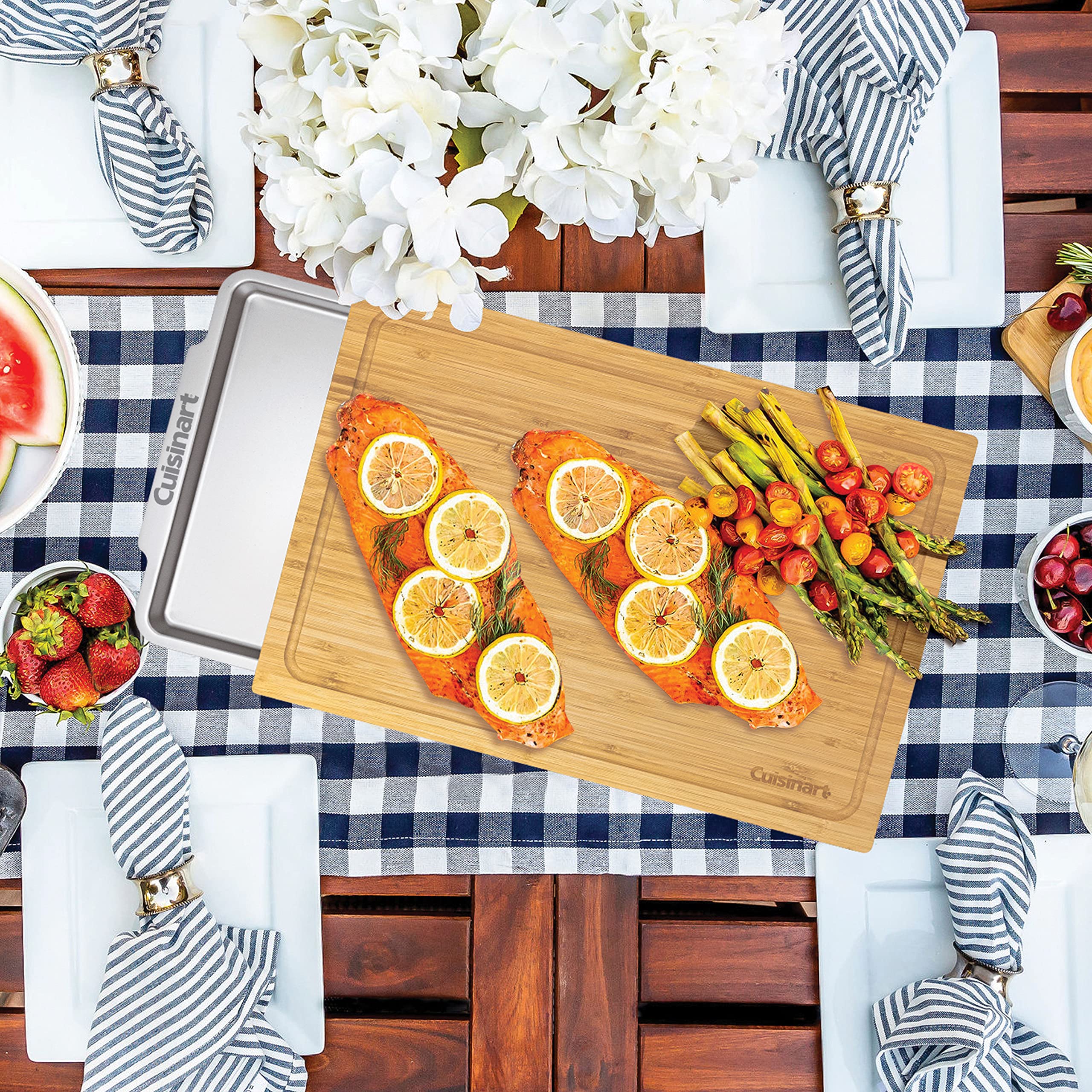Cuisinart tray carrying hot skewers from grill to table without spills