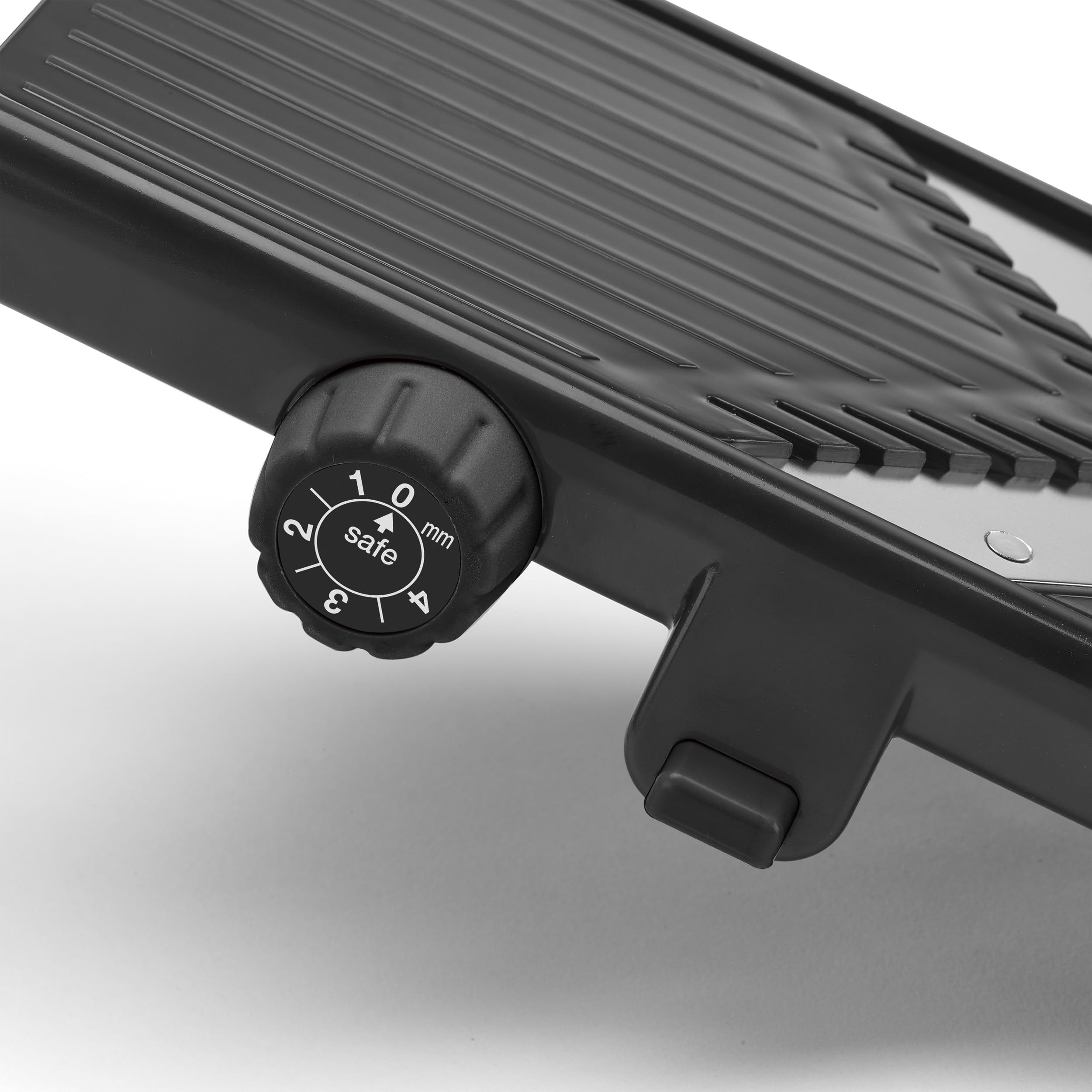 Cuisinart mandoline collapsed on counter demonstrating nonslip stand and compact storage