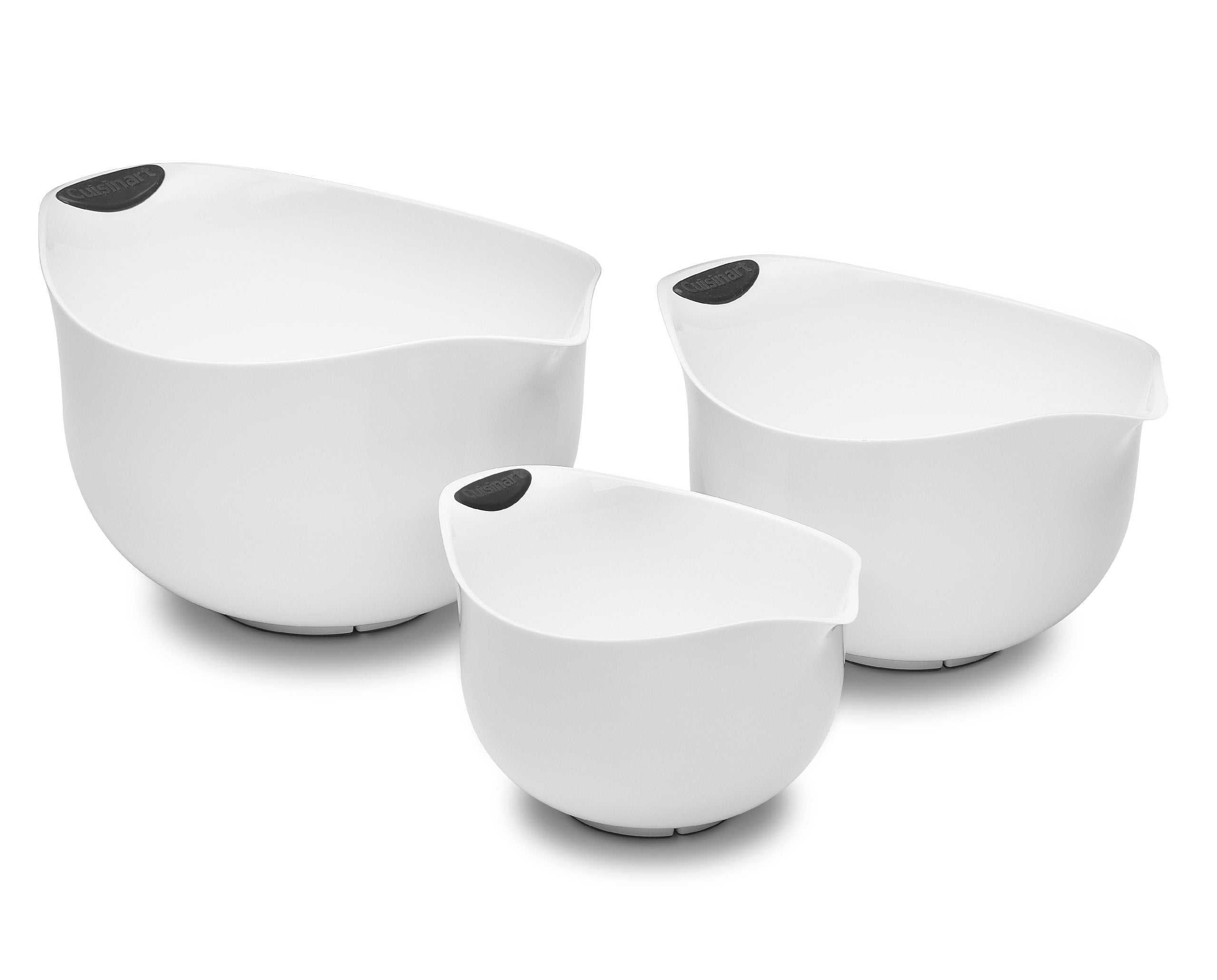Cuisinart white mixing bowls front view showing set and easy storage