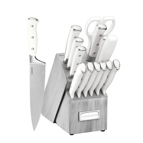 Cuisinart wooden block front view showing organized knives and compact storage benefit