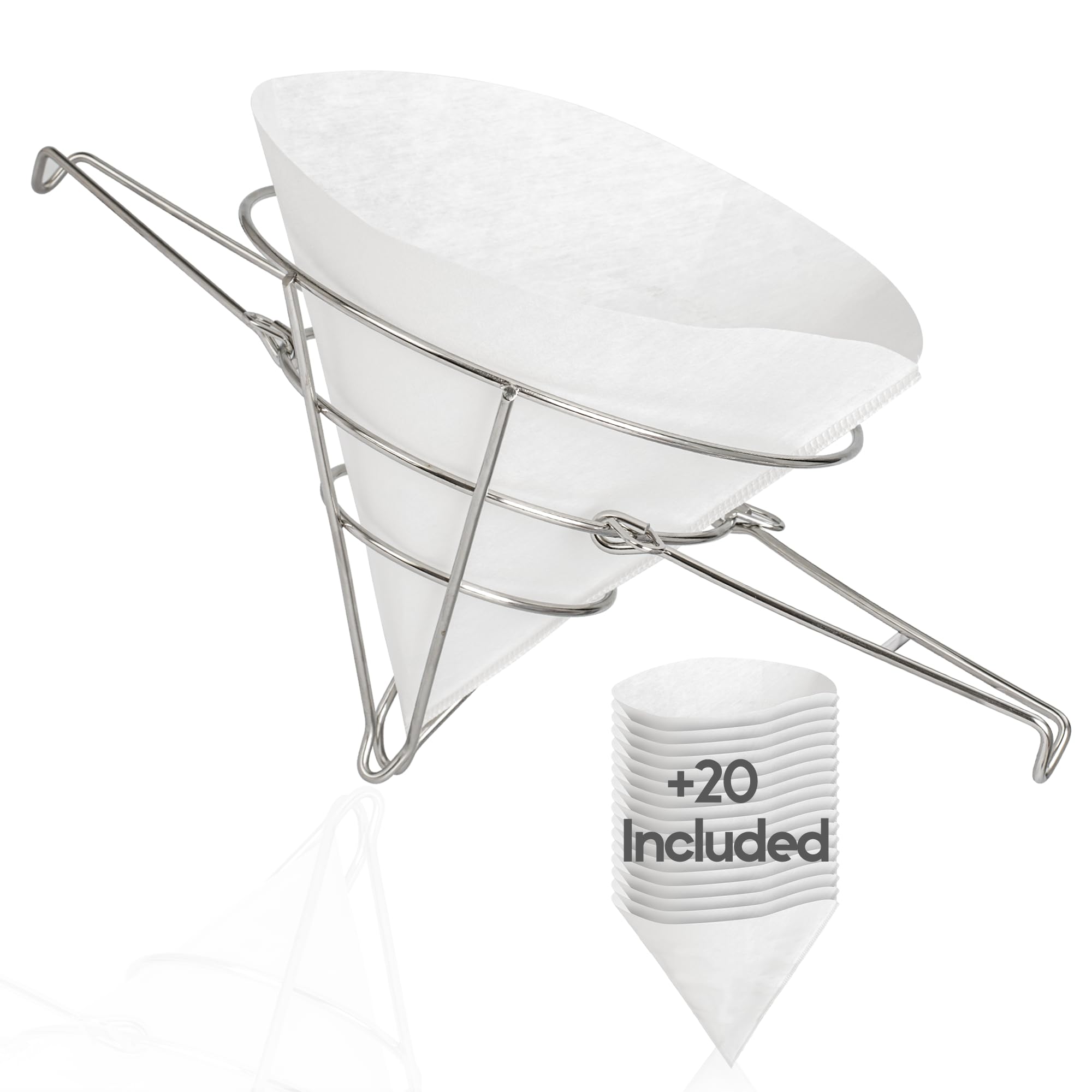 Cuisine Ready front view of cone holder showing stable frame and benefit of durable filtration