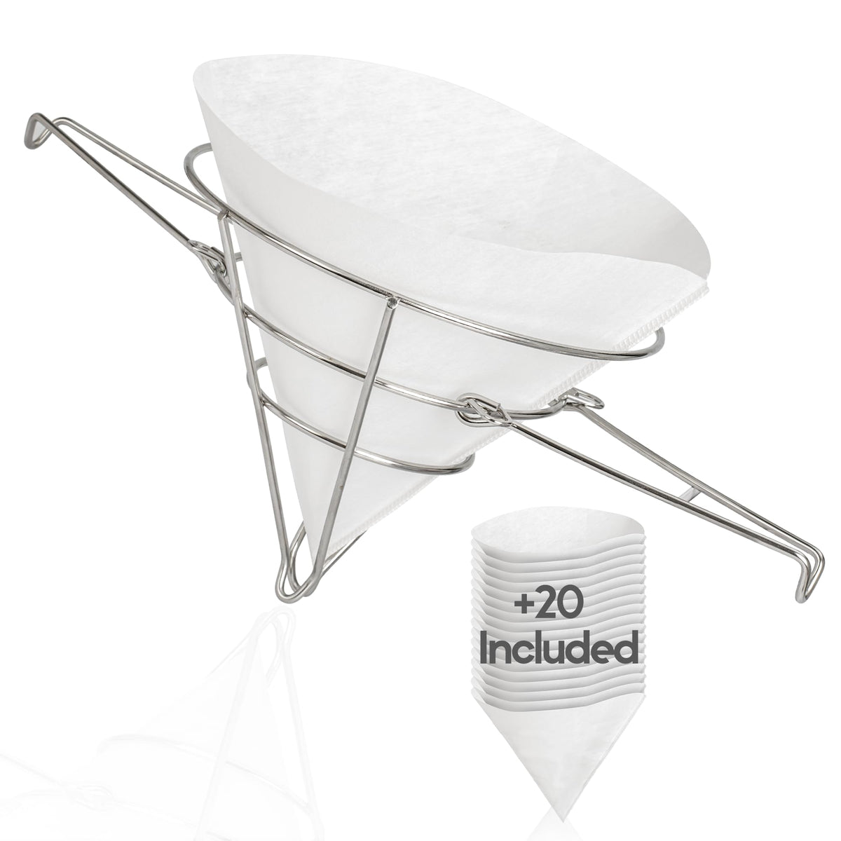 Cuisine Ready front view of cone holder showing stable frame and benefit of durable filtration