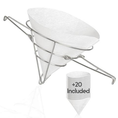 Cuisine Ready front view of cone holder showing stable frame and benefit of durable filtration