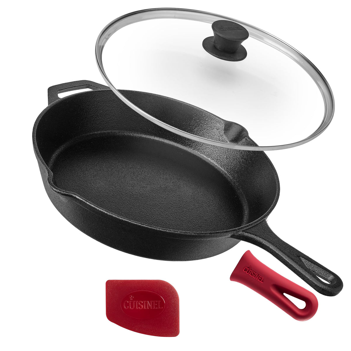 Cuisinel skillet front view showing full cooking surface and even heat benefit