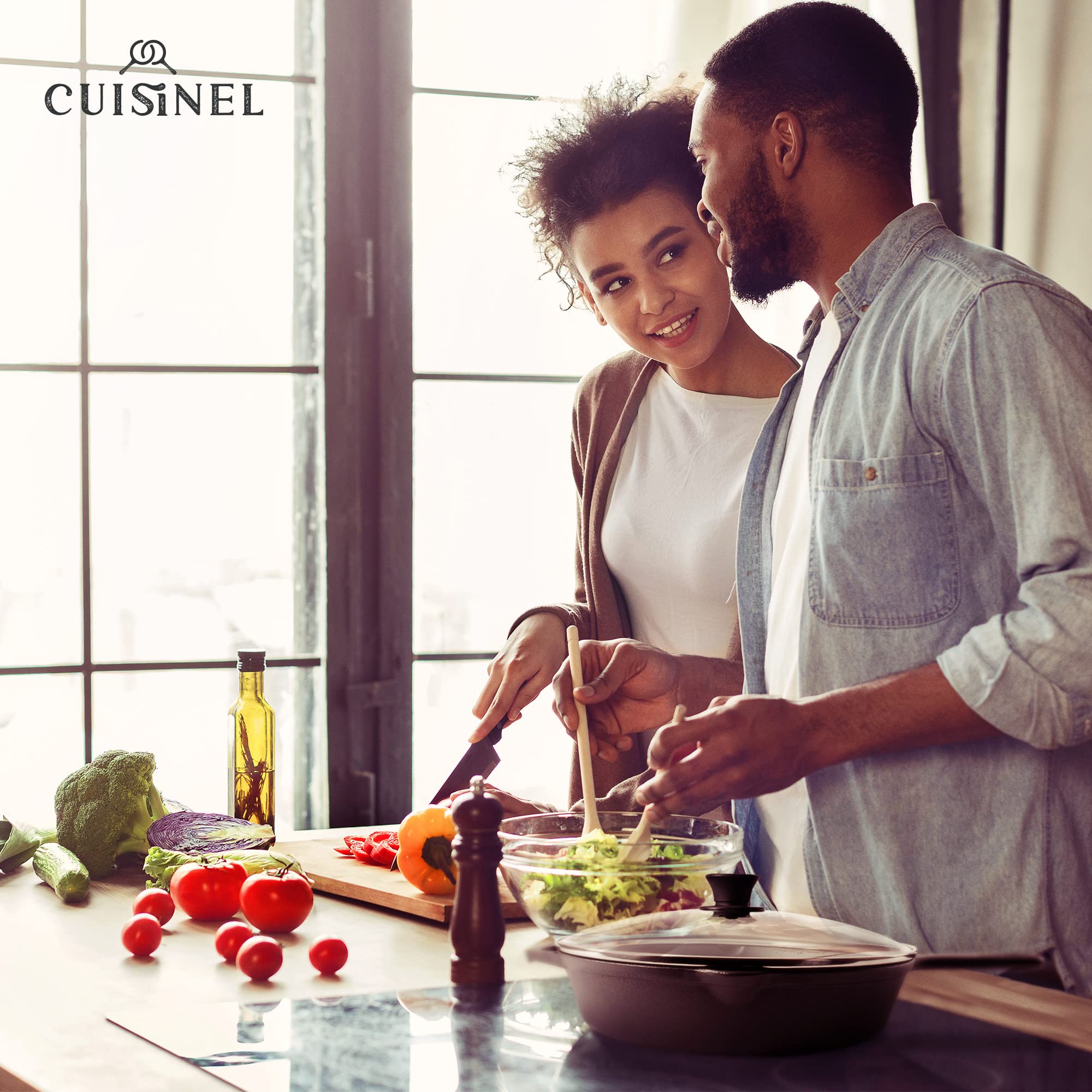 Cuisinel skillet bottom showing flat base for stable contact and induction readiness