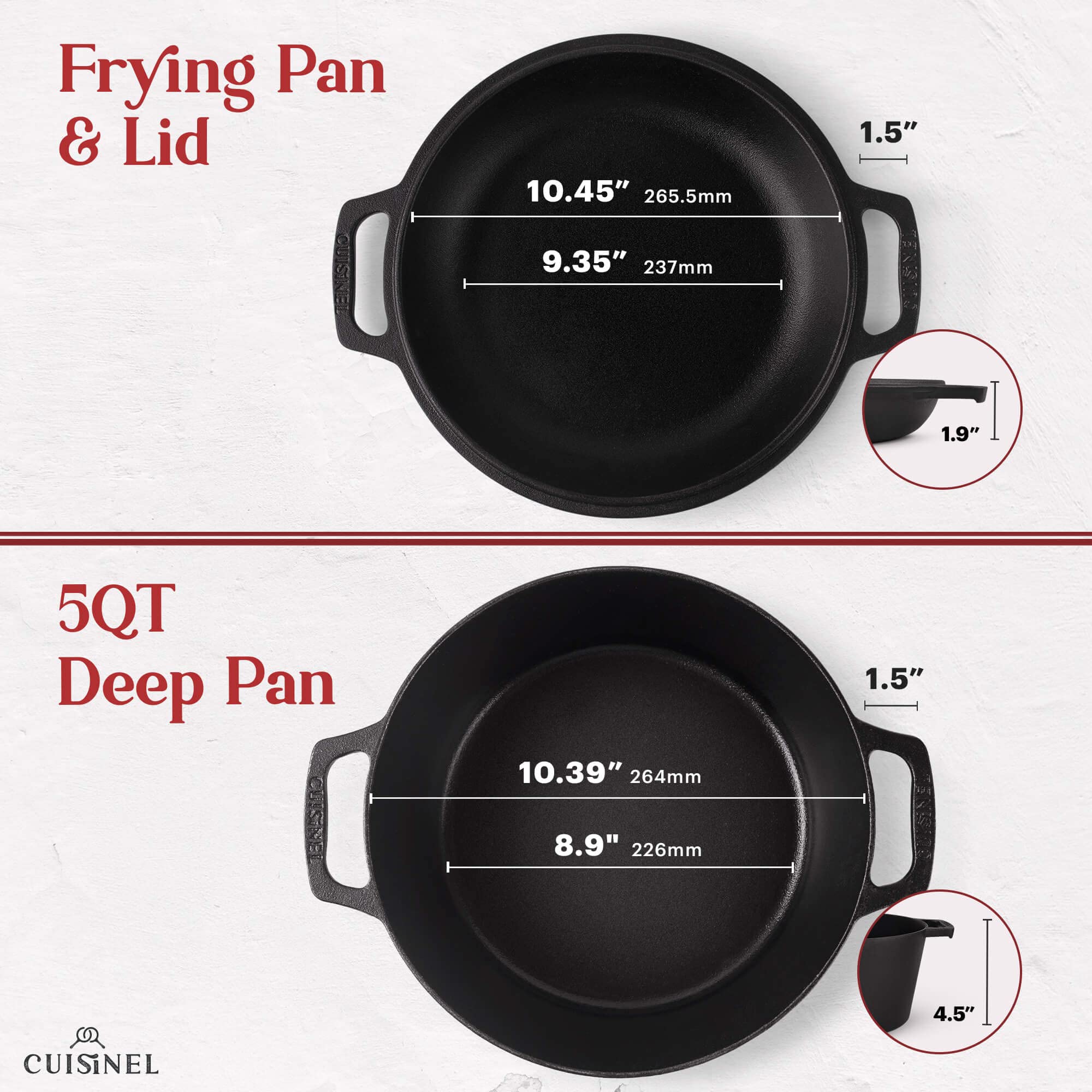Cuisinel cast iron texture close-up illustrating preseasoned nonstick surface