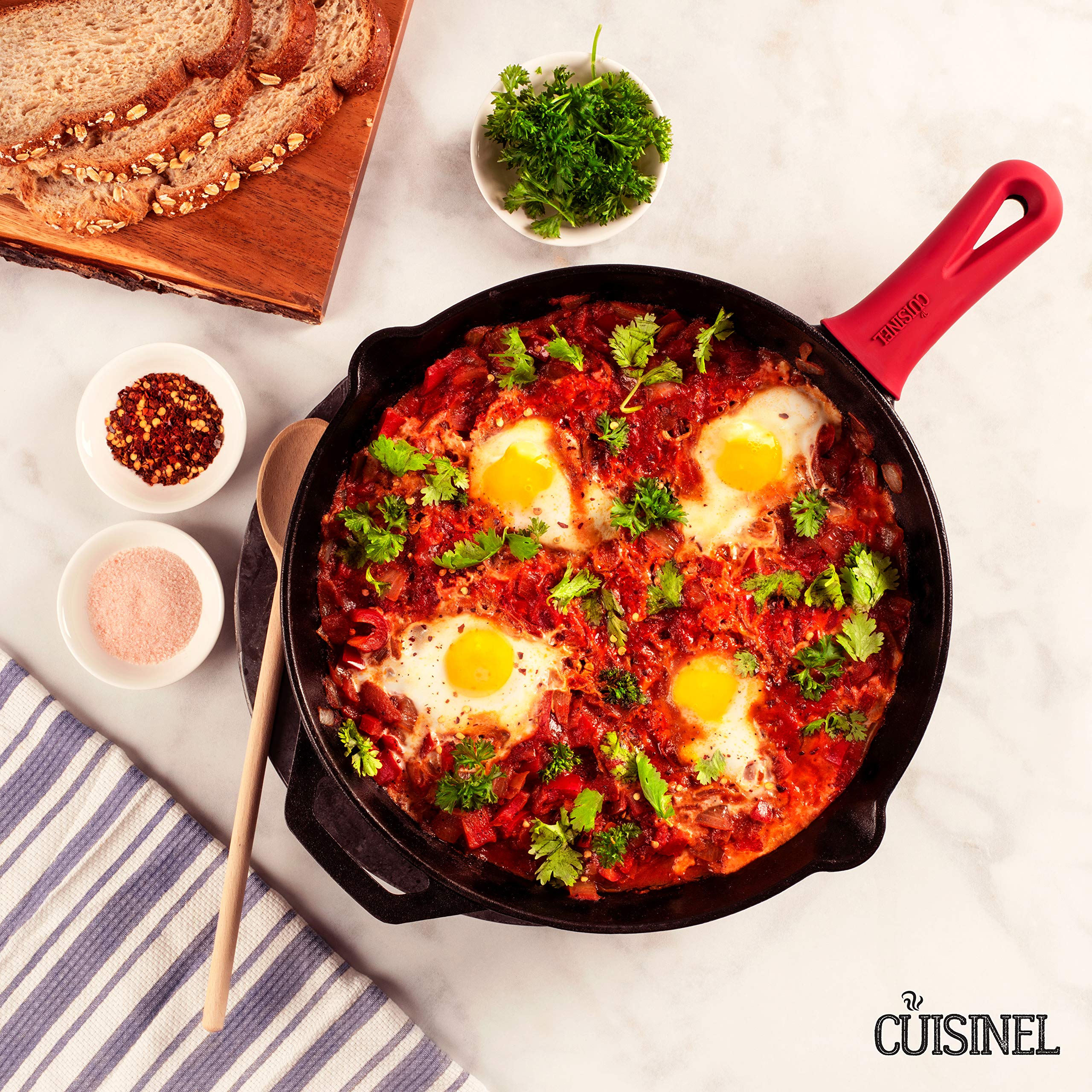 Cuisinel skillet on outdoor grill lifestyle scene enabling campfire and BBQ cooking