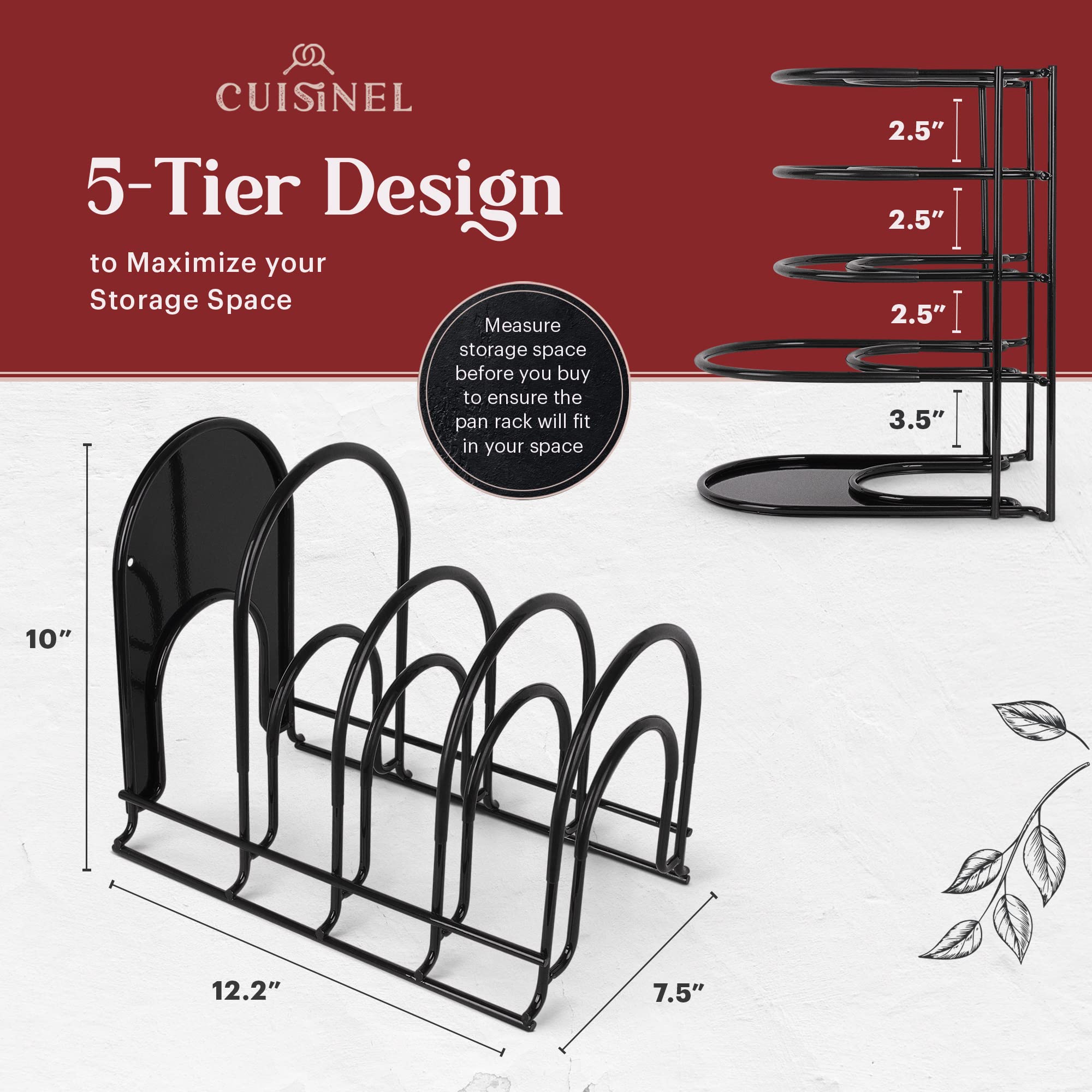 Cuisinel rack holding a 12-inch skillet demonstrating heavy-duty support