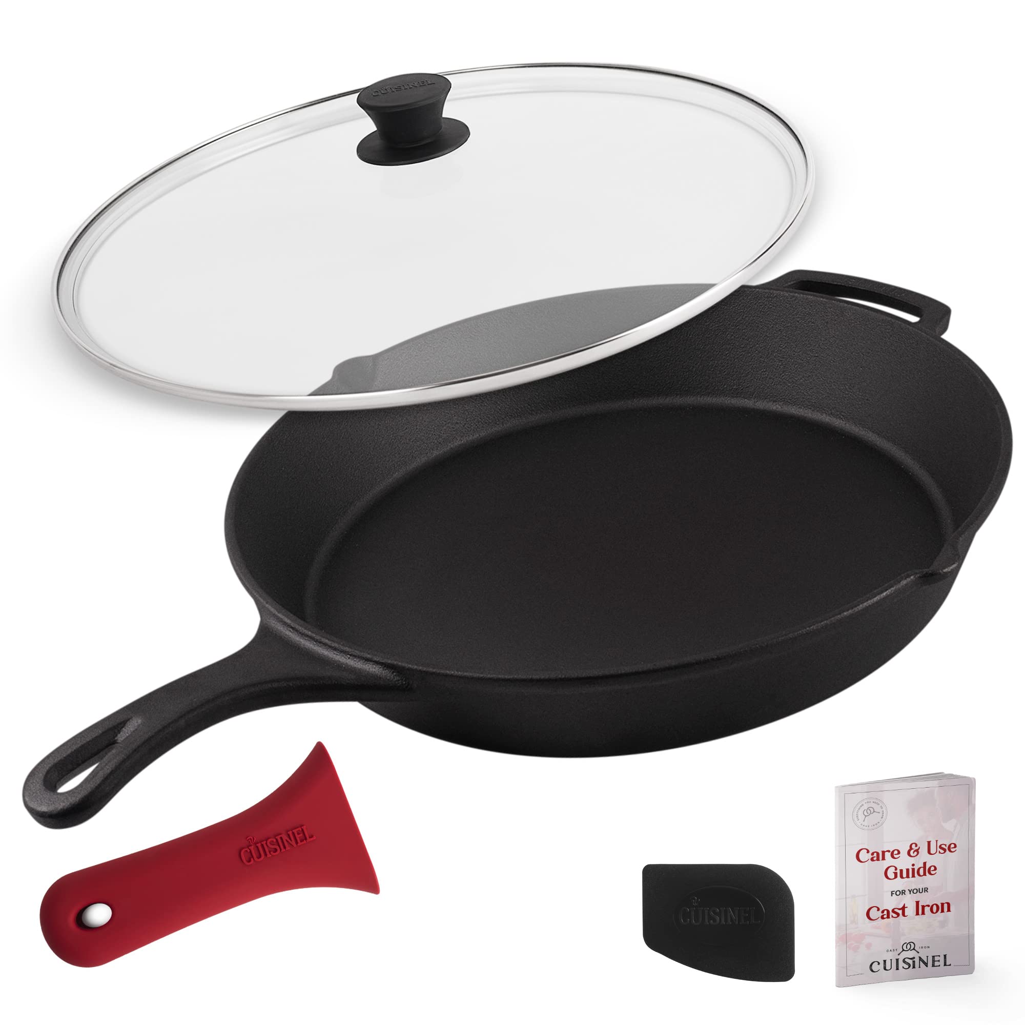 Cuisinel skillet next to utensils to show scale and suitability for family-size meals