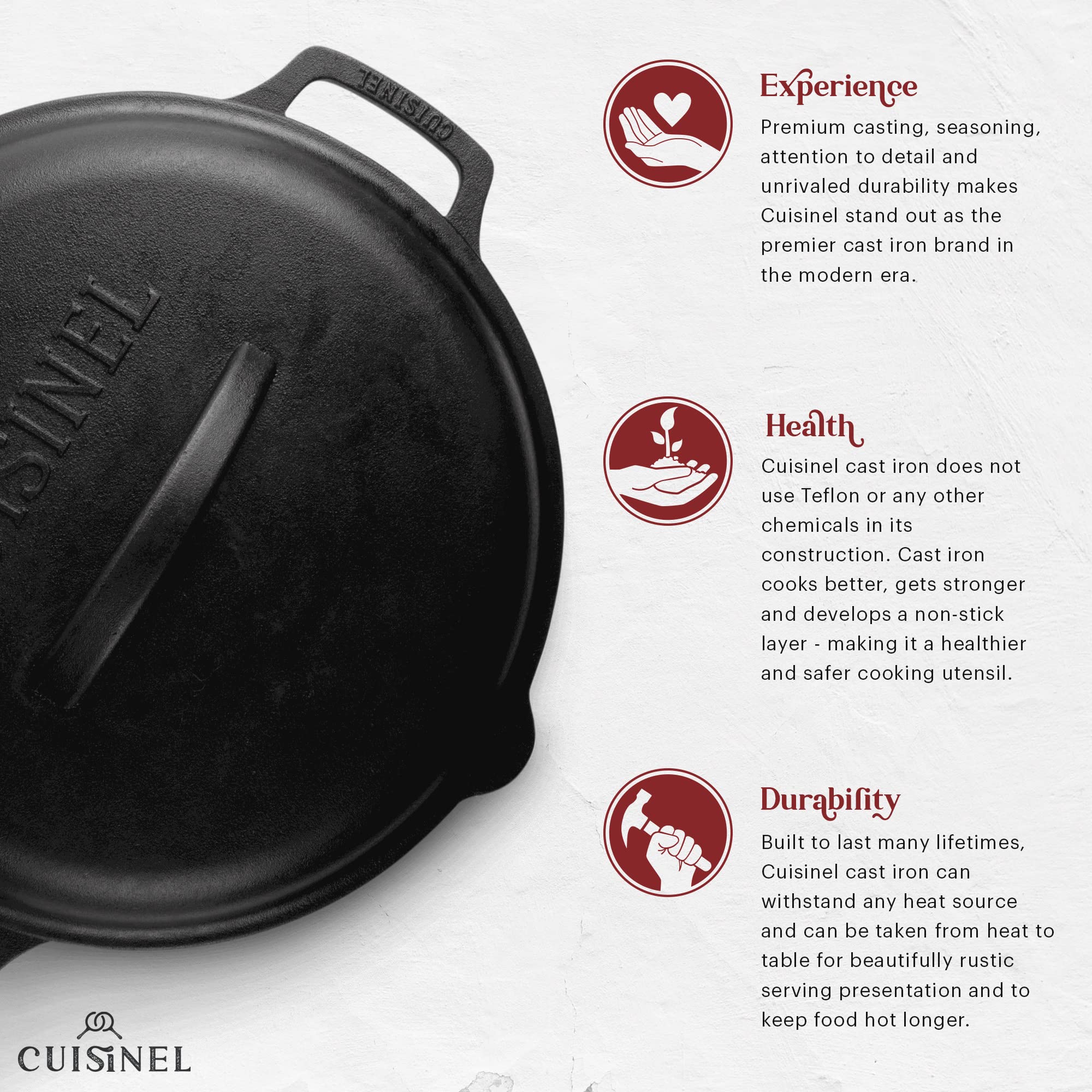Cuisinel skillet searing steak on stovetop for reliable high-heat performance