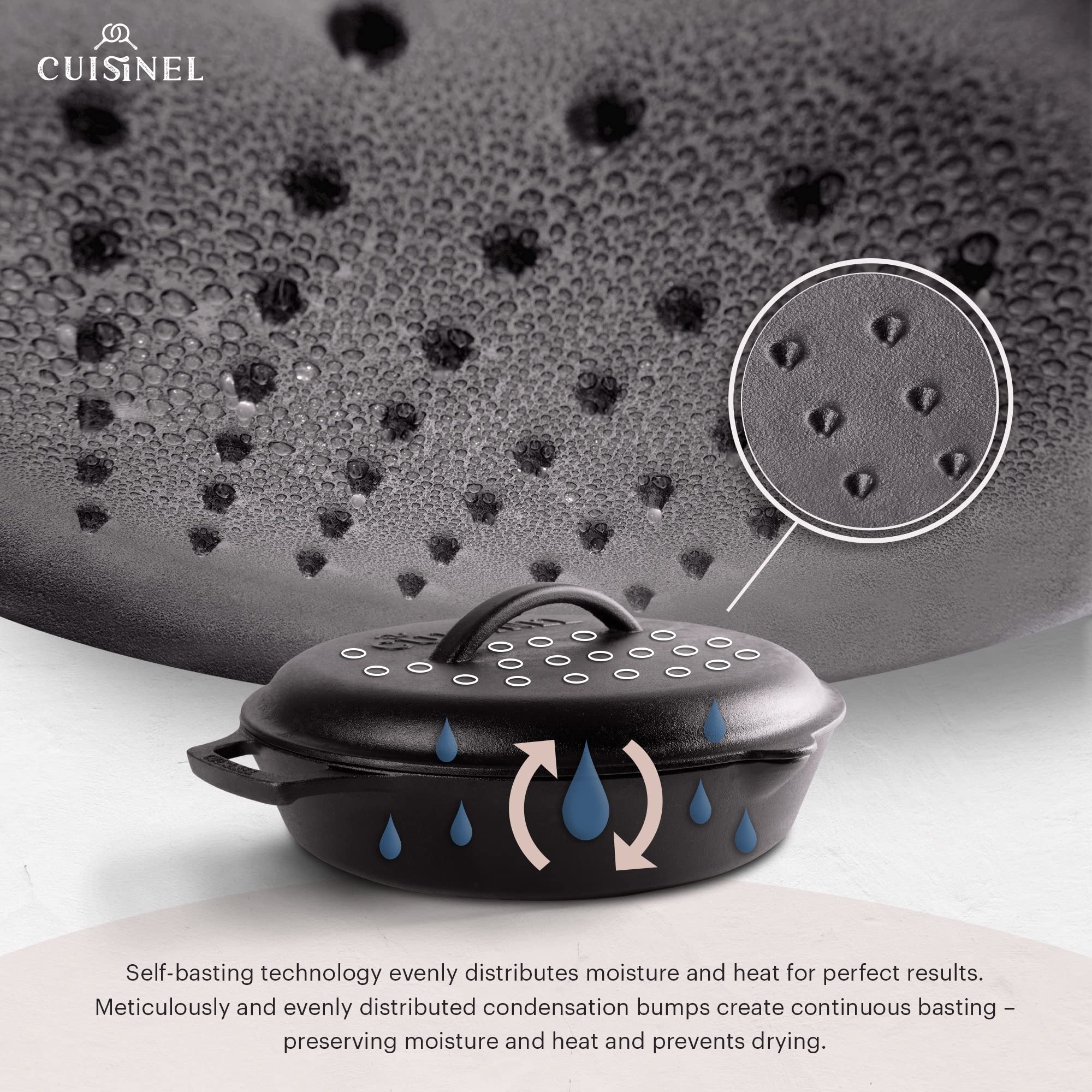 Cuisinel cast iron skillet on grill illustrating outdoor braising capability