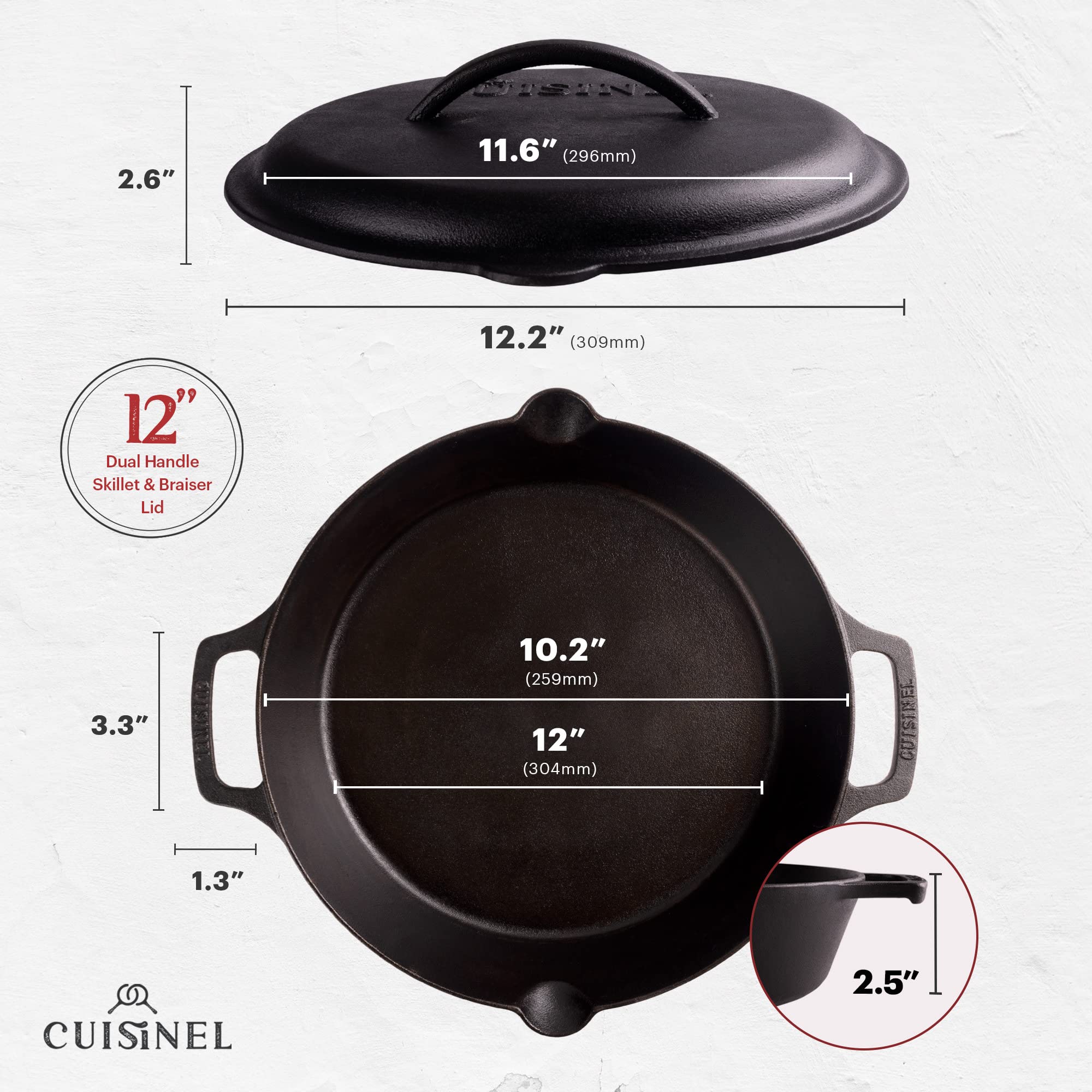 Cuisinel close-up of smooth seasoned surface demonstrating even heat benefits