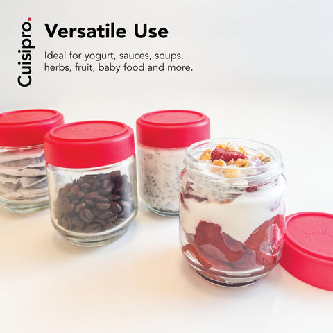 Cuisipro stacked jars in fridge displaying organized space saving